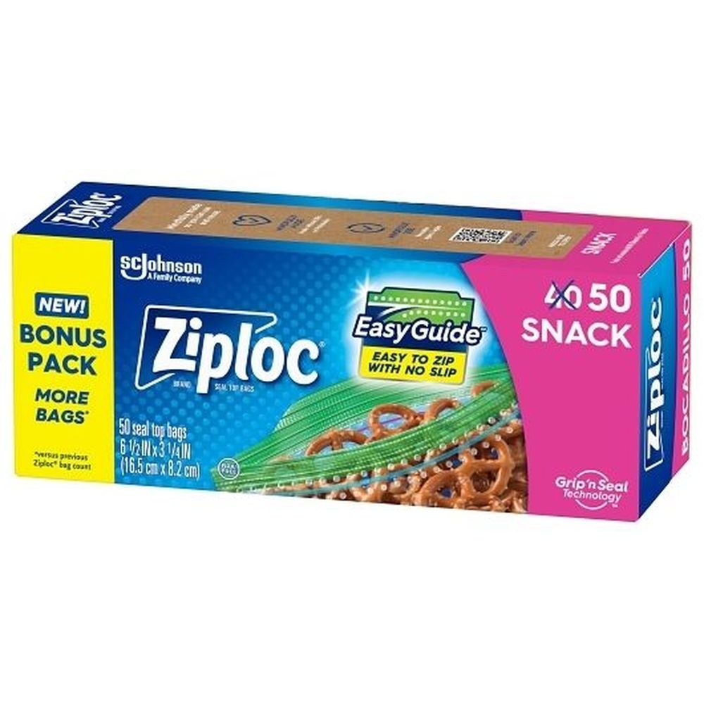 Ziploc EasyGuide Snack Bag, 50 count -- 12 per case