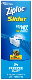 Ziploc Slider Disposable Quart Freezer Bag - 34 count per pack -- 9 packs per case
