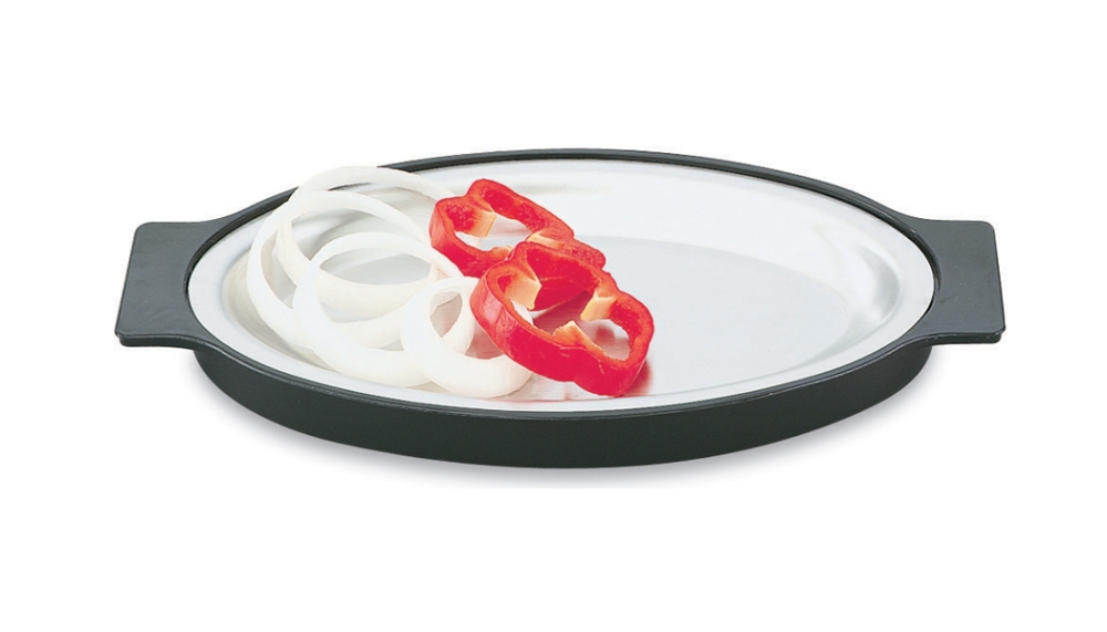 Vollrath Sizzling Oval Platter with Underliner, 13 3/4 x 8 5/16 inch -- 12 per case.