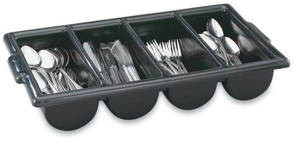 Vollrath Black Four Compartment Cutlery Box, 21 5/8 X 11 7/8 X 3 3/4 Inch -- 12 Per Case