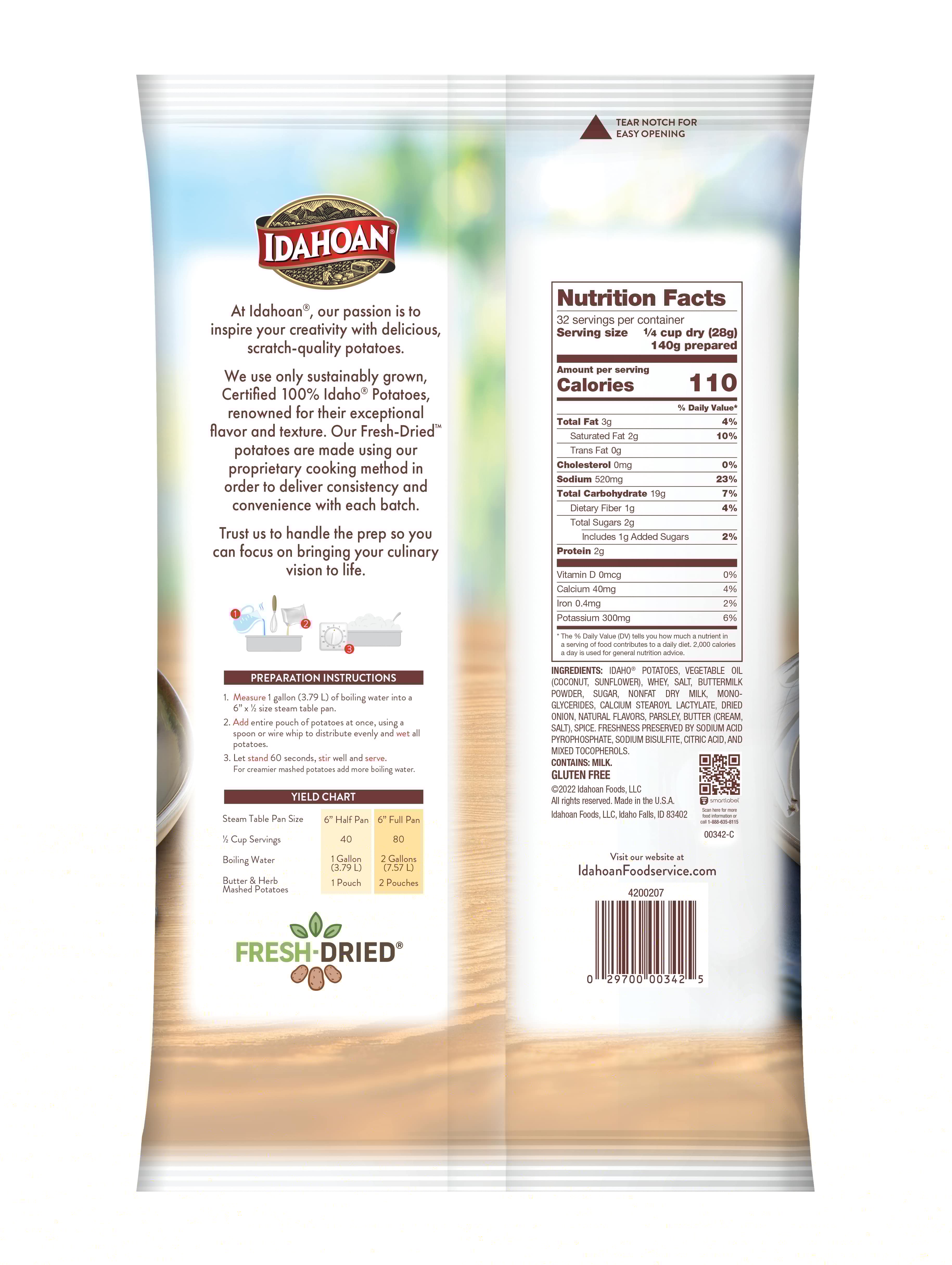 Idahoan Real Butter and Herb Mash Potatoes, 32 Ounce -- 8 per case.