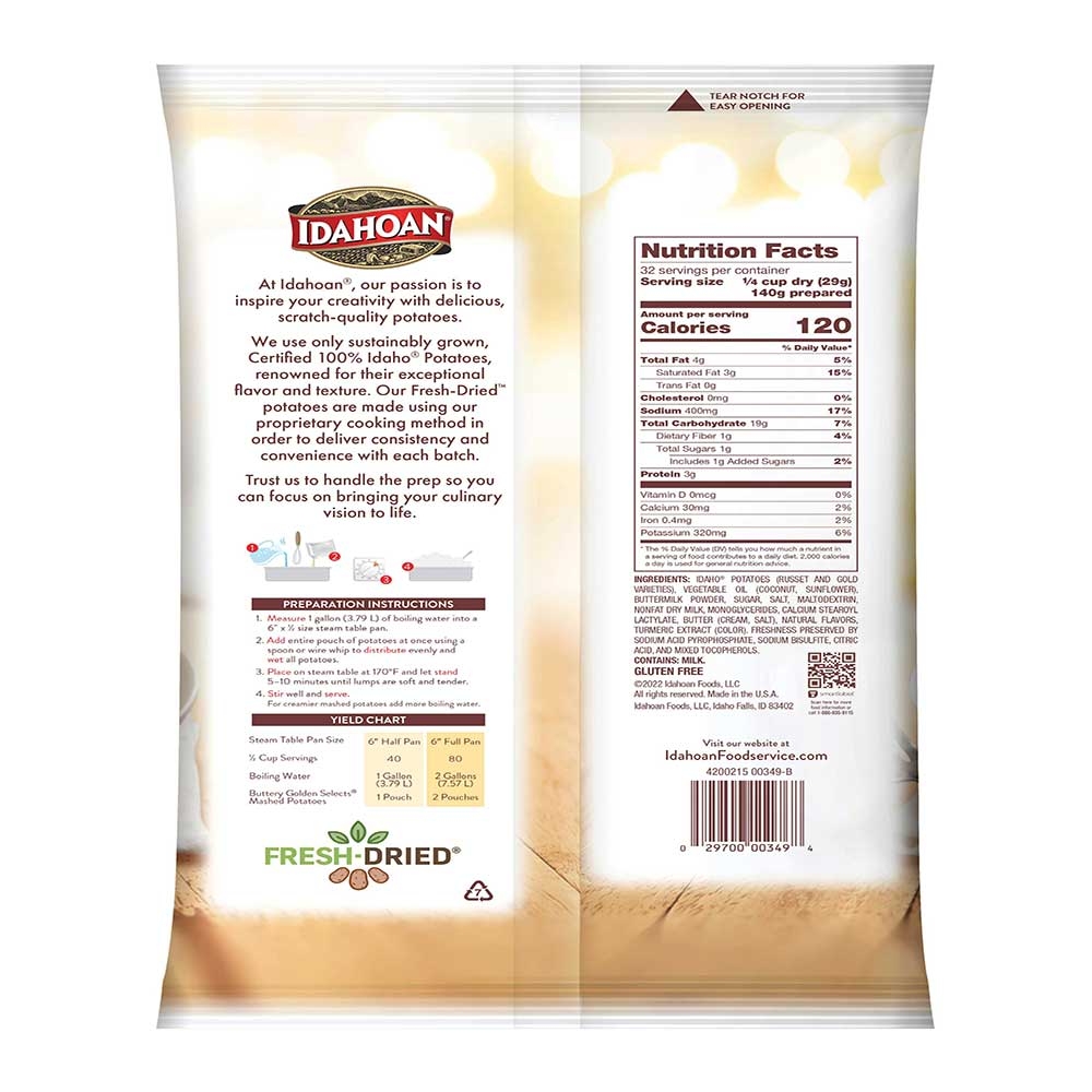 Idahoan Buttery Golden Selects Mashed Potatoes, 32.5 Ounce -- 8 Per Case