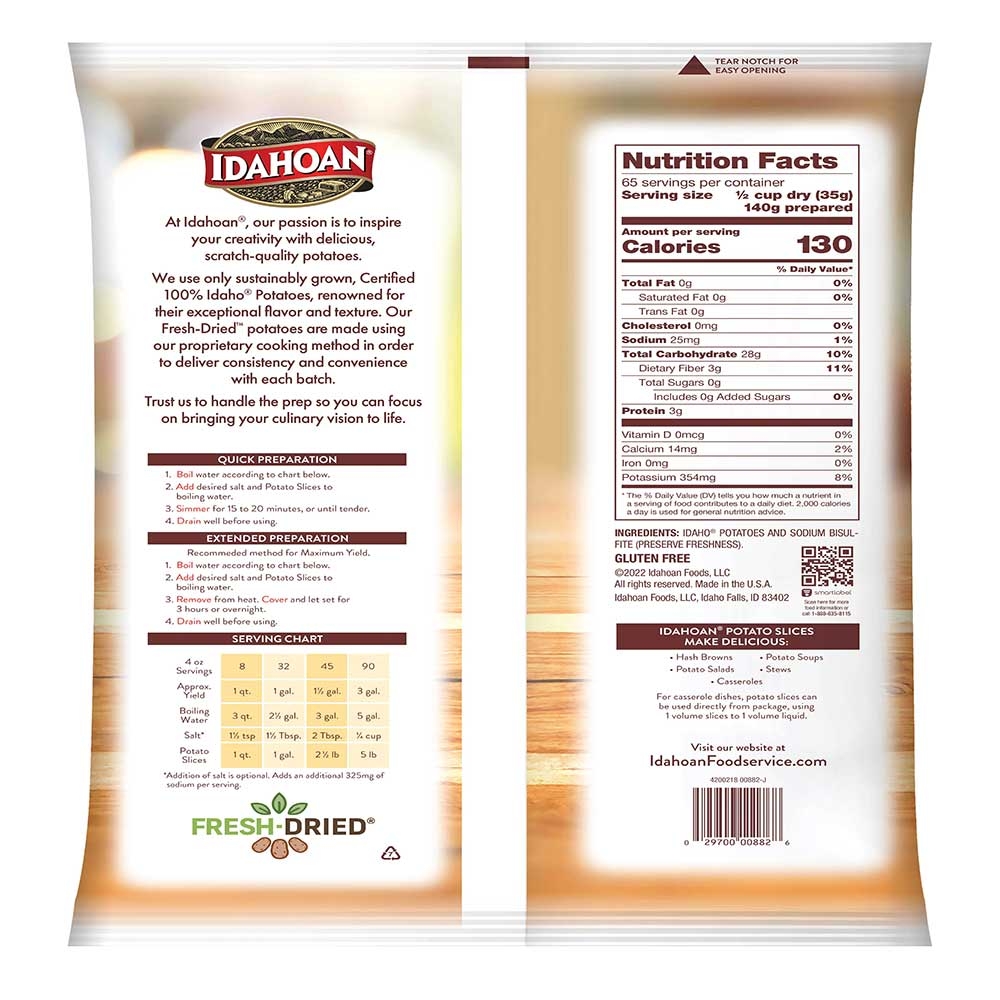 Idahoan Sliced Potatoes, 5 Pound -- 4 Per Case