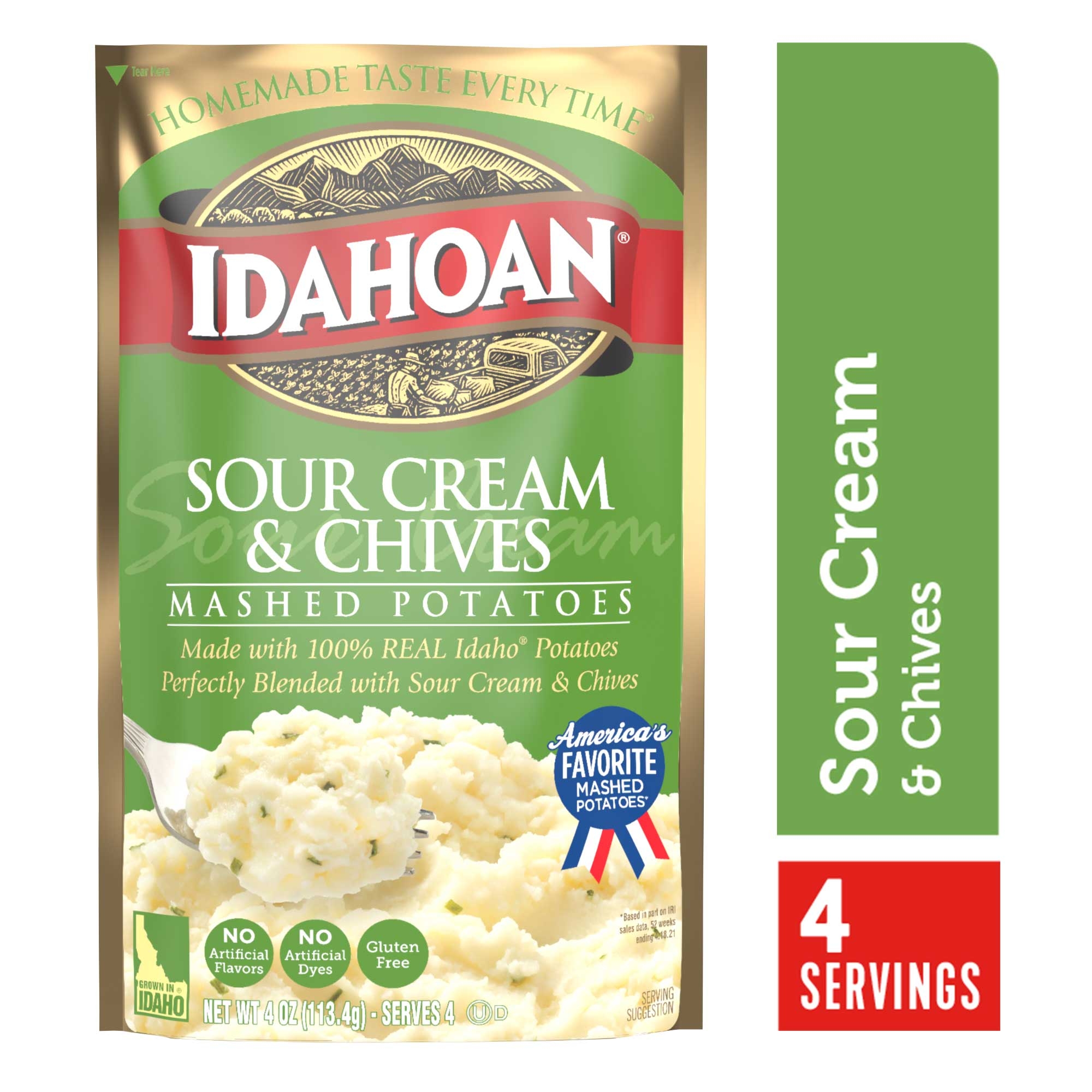 Idahoan Sour Cream and Chives Mashed Potatoe, 4 Ounce Pouch -- 12 per case.