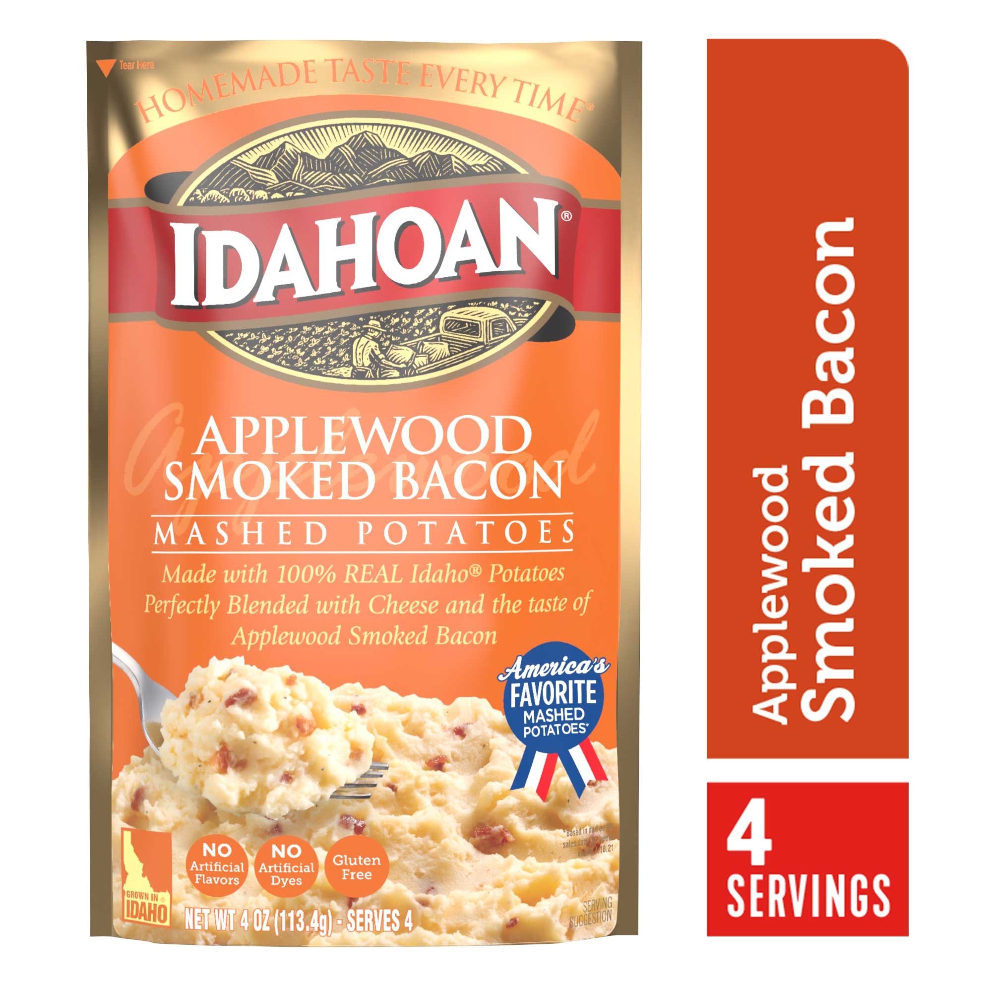 Idahoan Applewood Smoked Bacon Mashed Potatoes, 4 Ounce Pouch -- 12 per case.