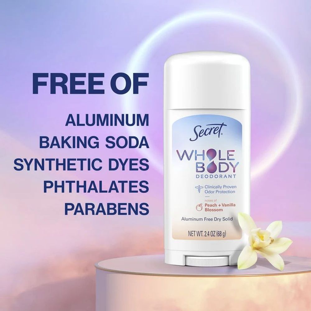 Secret Peach and Vanilla Blossom Whole Body Deodorants Stick for Women, 2.4 Ounce -- 12 per case