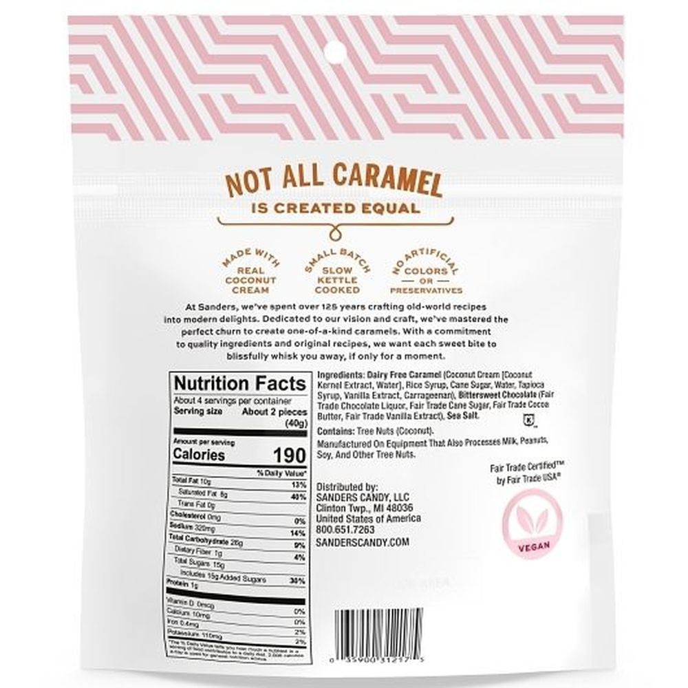 Sanders Fair Trade Dairy Free Dark Chocolate Sea Salt Caramels, 5.5 Ounce -- 6 Per Case