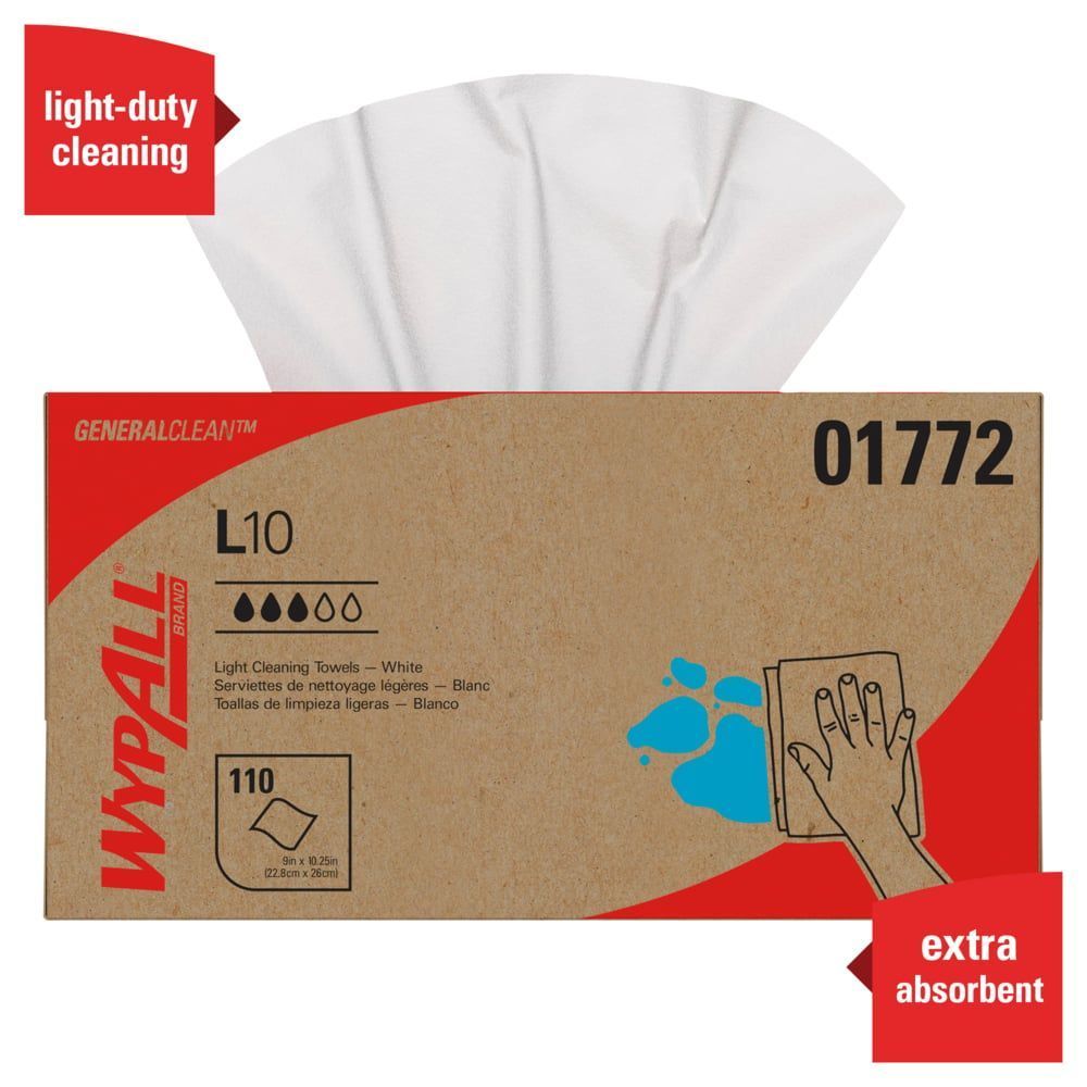 WypAll GeneralClean White L10 Light Cleaning Towel, 110 count -- 18 per case