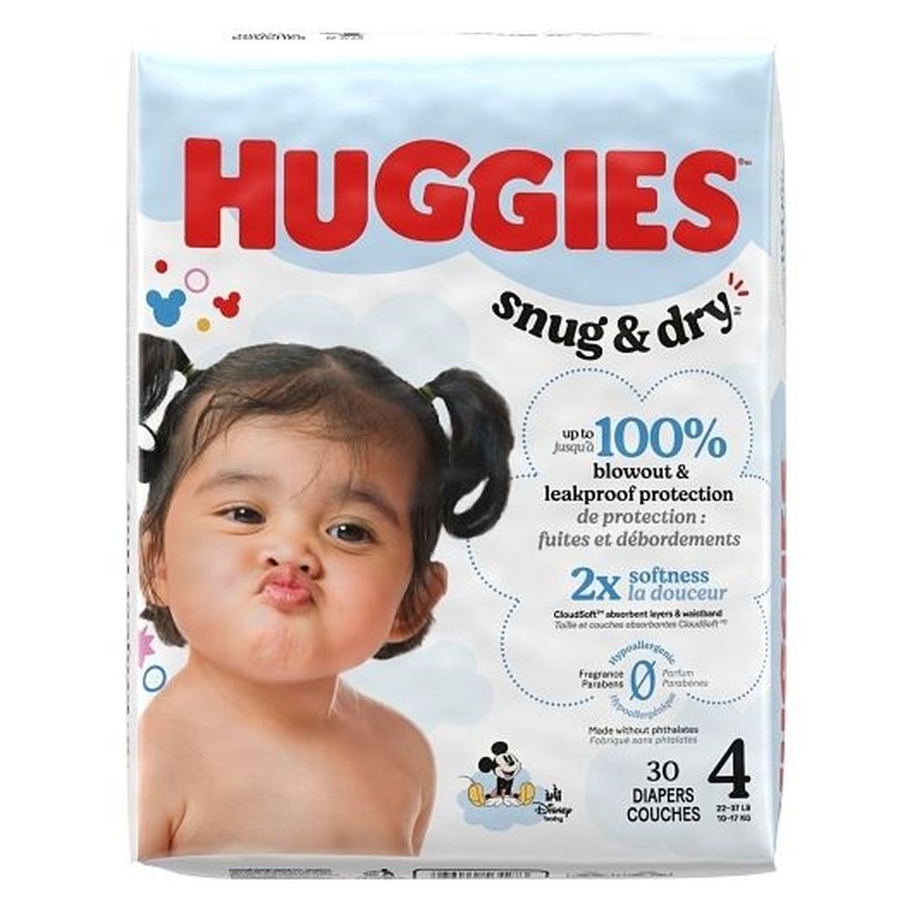 Huggies Snug and Dry Size 4 Diaper - Jumbo Pack, 30 count - 4 per case