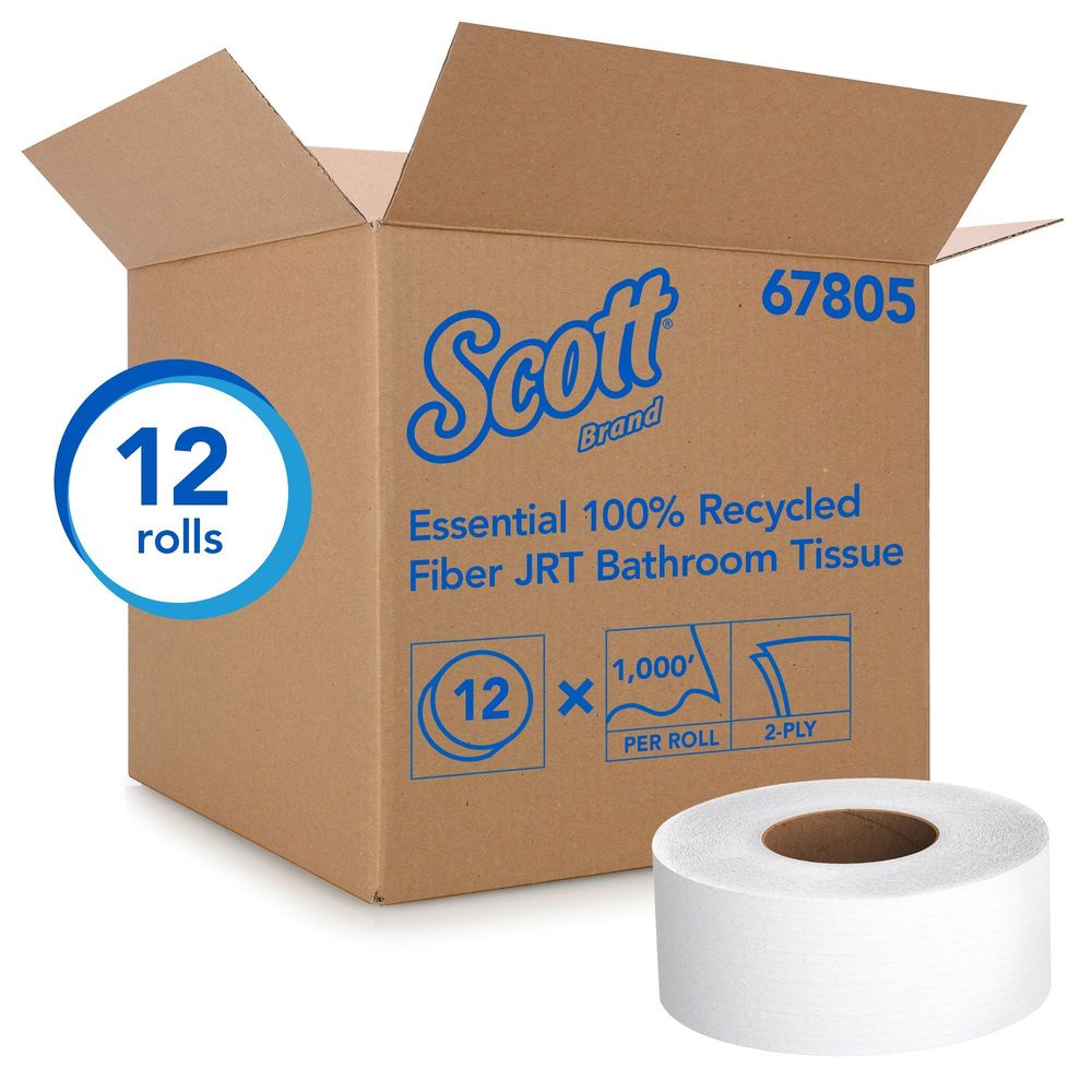 Scott Essential White Jumbo Roll Core Toilet Paper, 3.27 inch x 1000 feet -- 12 rolls per case