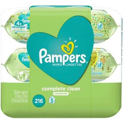 Pampers Complete Clean Unscented Baby Wipes, 216 Count -- 4 Per Case
