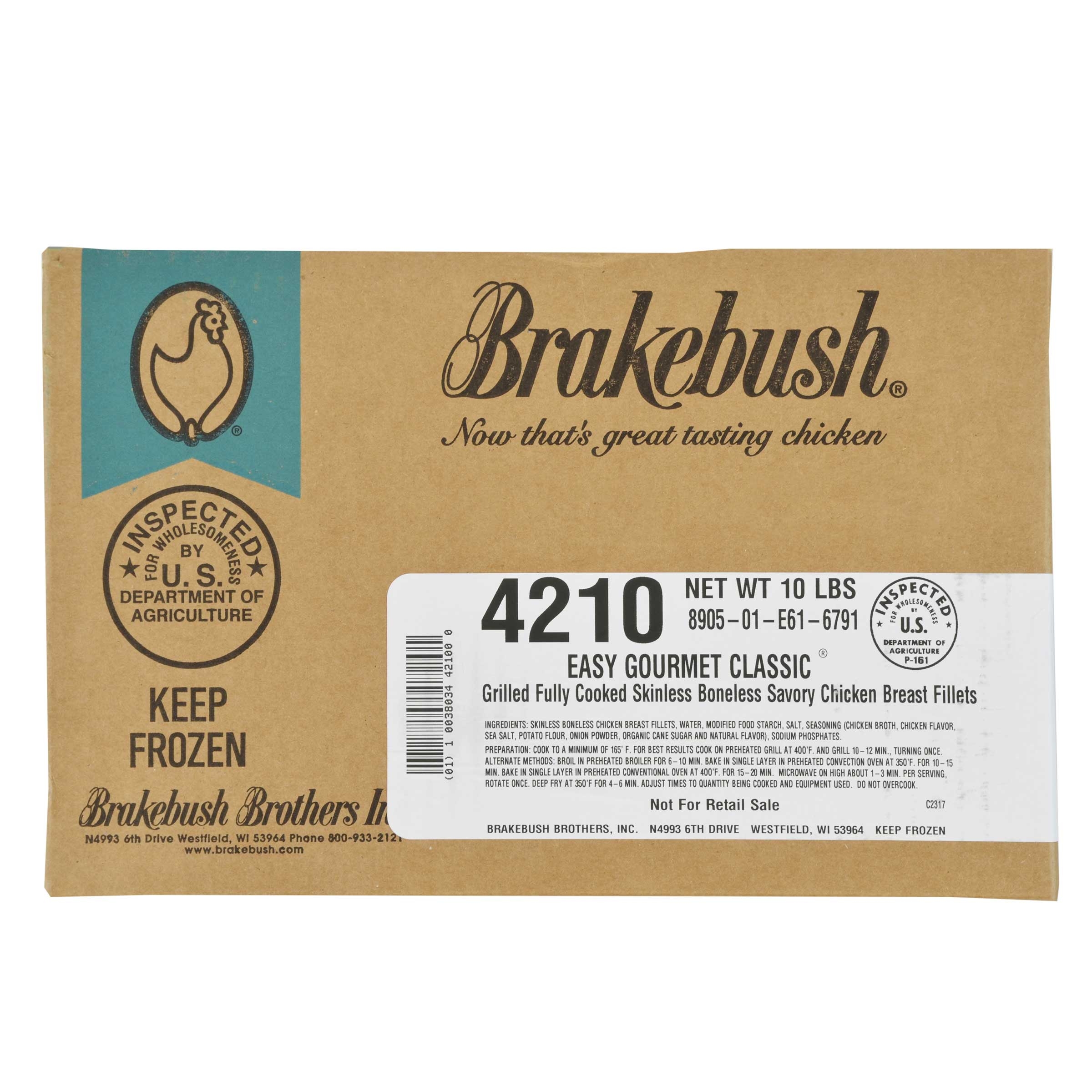 Brakebush Fully Cooked Savory Grilled Boneless Skinless Chicken Breast Fillet, 5 Pound -- 2 Per Case
