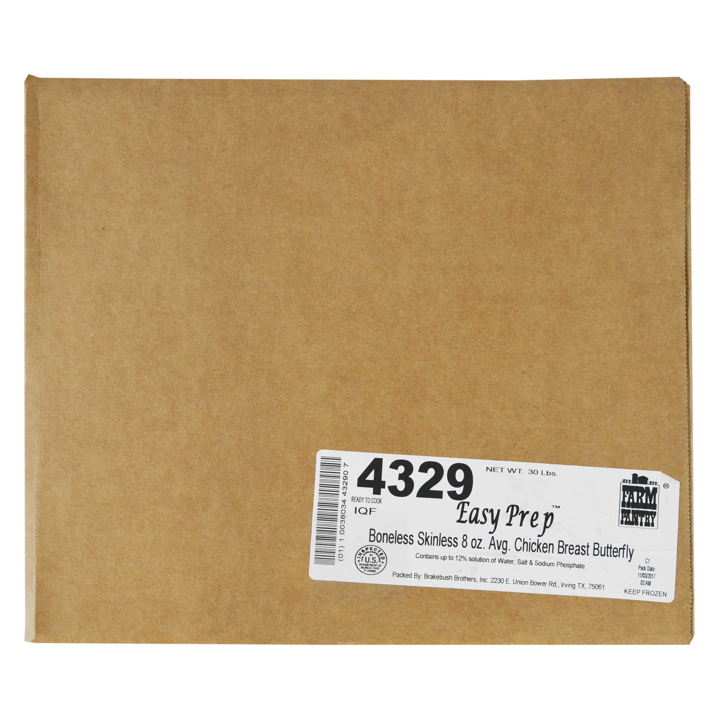 Brakebush Easy Prep Farm 8 Ounce Pantry Chicken Butterfly Fillet, 30 Pound.