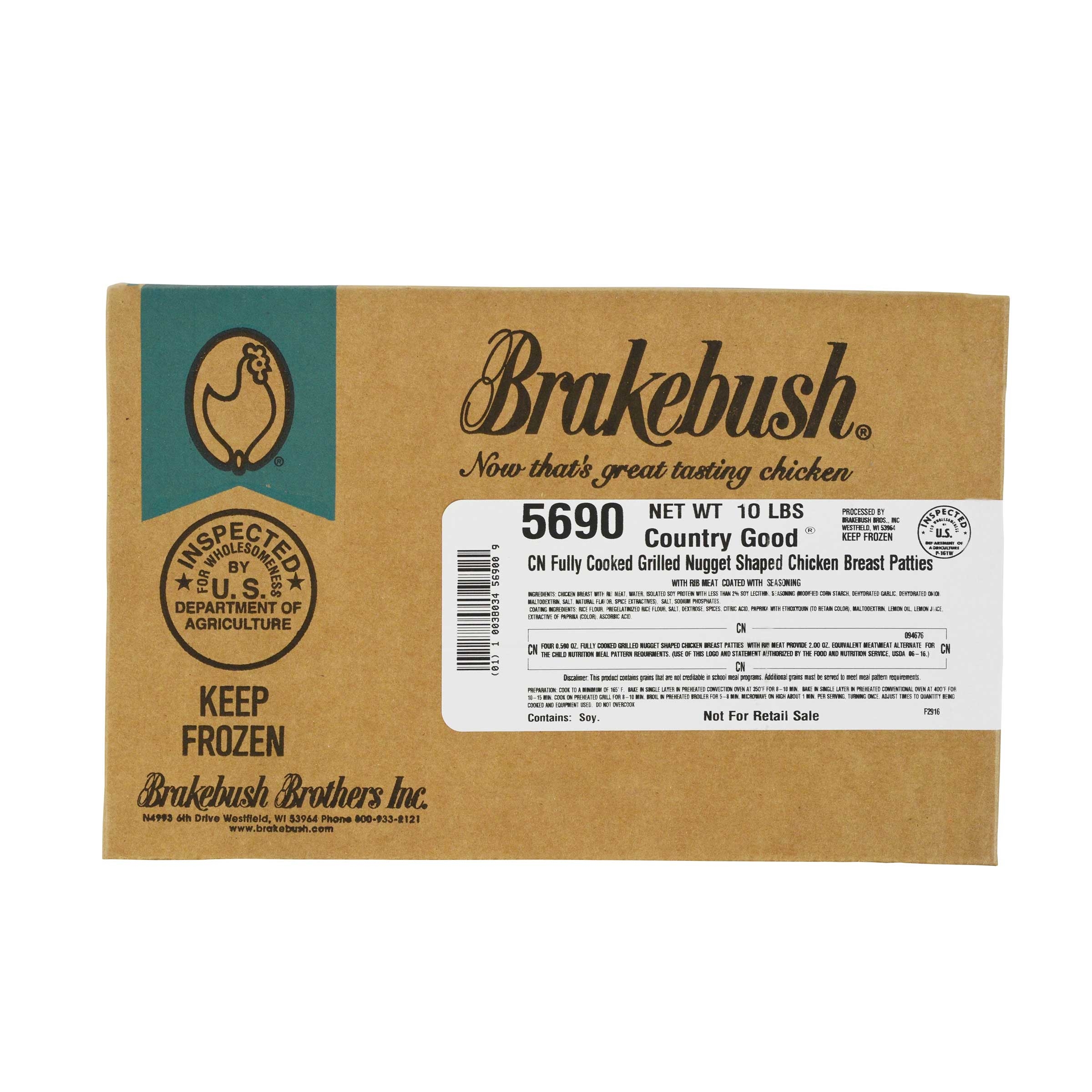 Brakebush Grilled Chicken Breast Nugget, 10 Pound.