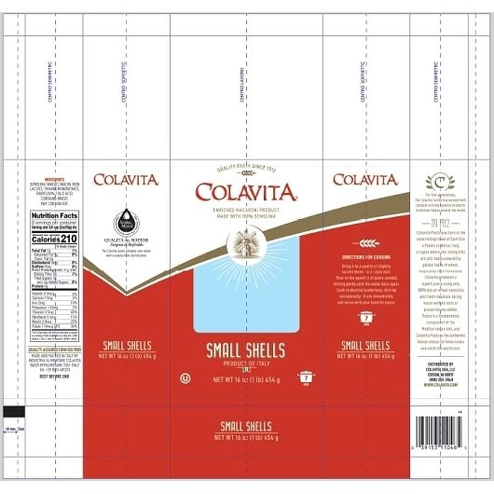 Colavita Small Shells Pasta, 1 Pound -- 20 per case