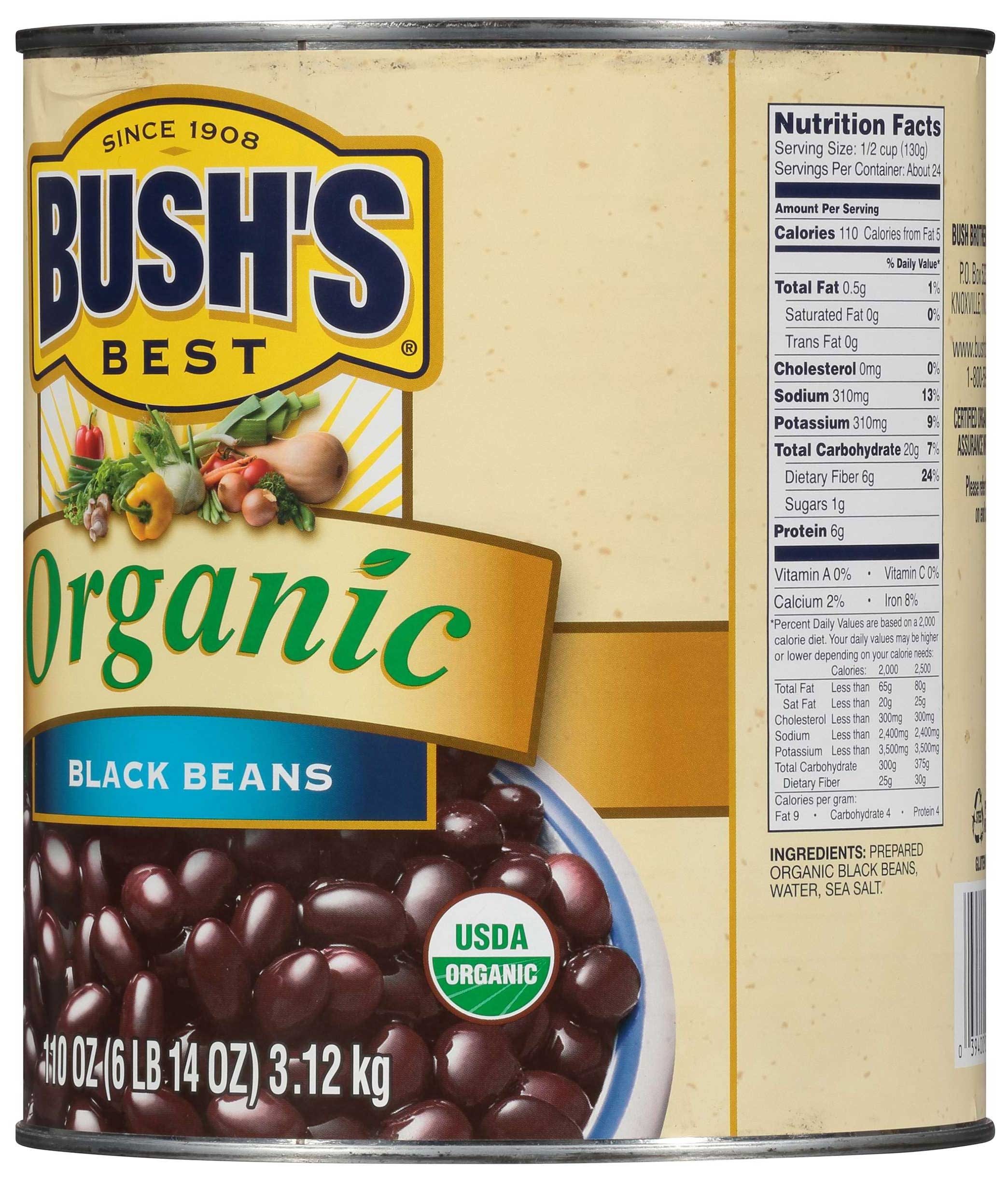 Bushs Best Organic Black Beans, 110 Ounce -- 6 per case