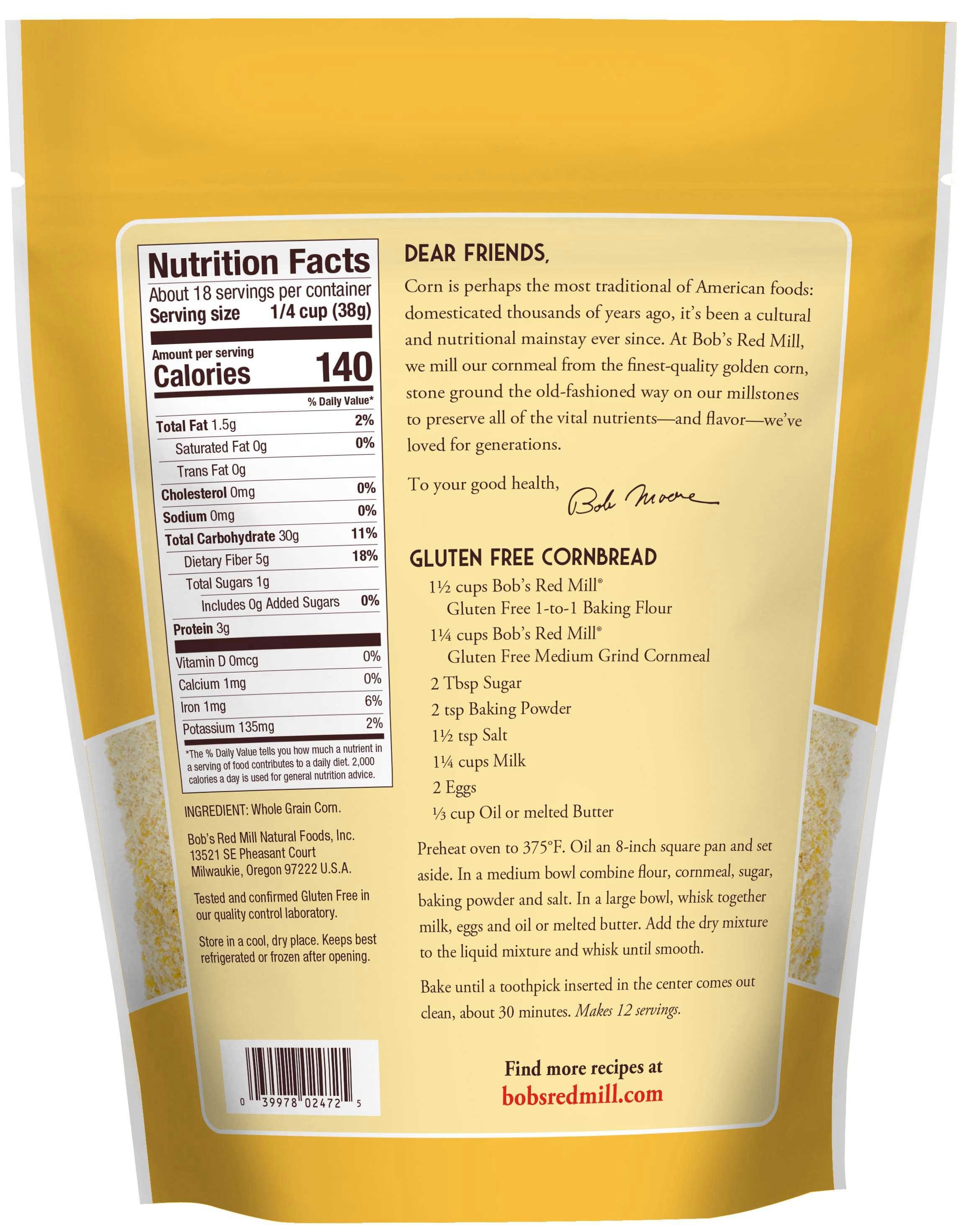 Bobs Red Mill Gluten Free Medium Grind Cornmeal, 24 Ounce Pouch -- 4 per case