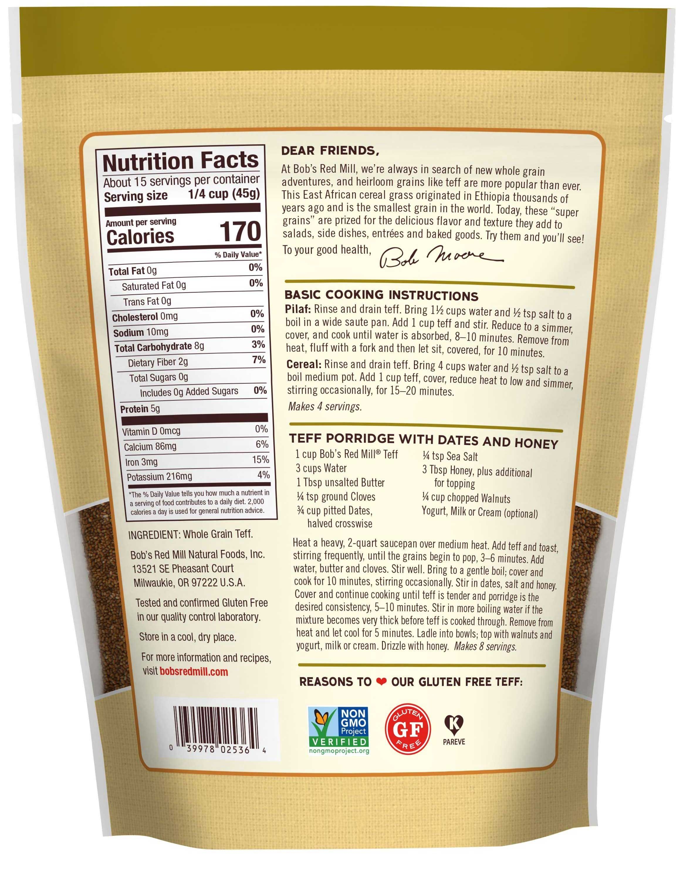 Bobs Red Mill Whole Grain Teff, 24 Ounce Pouch -- 4 per case