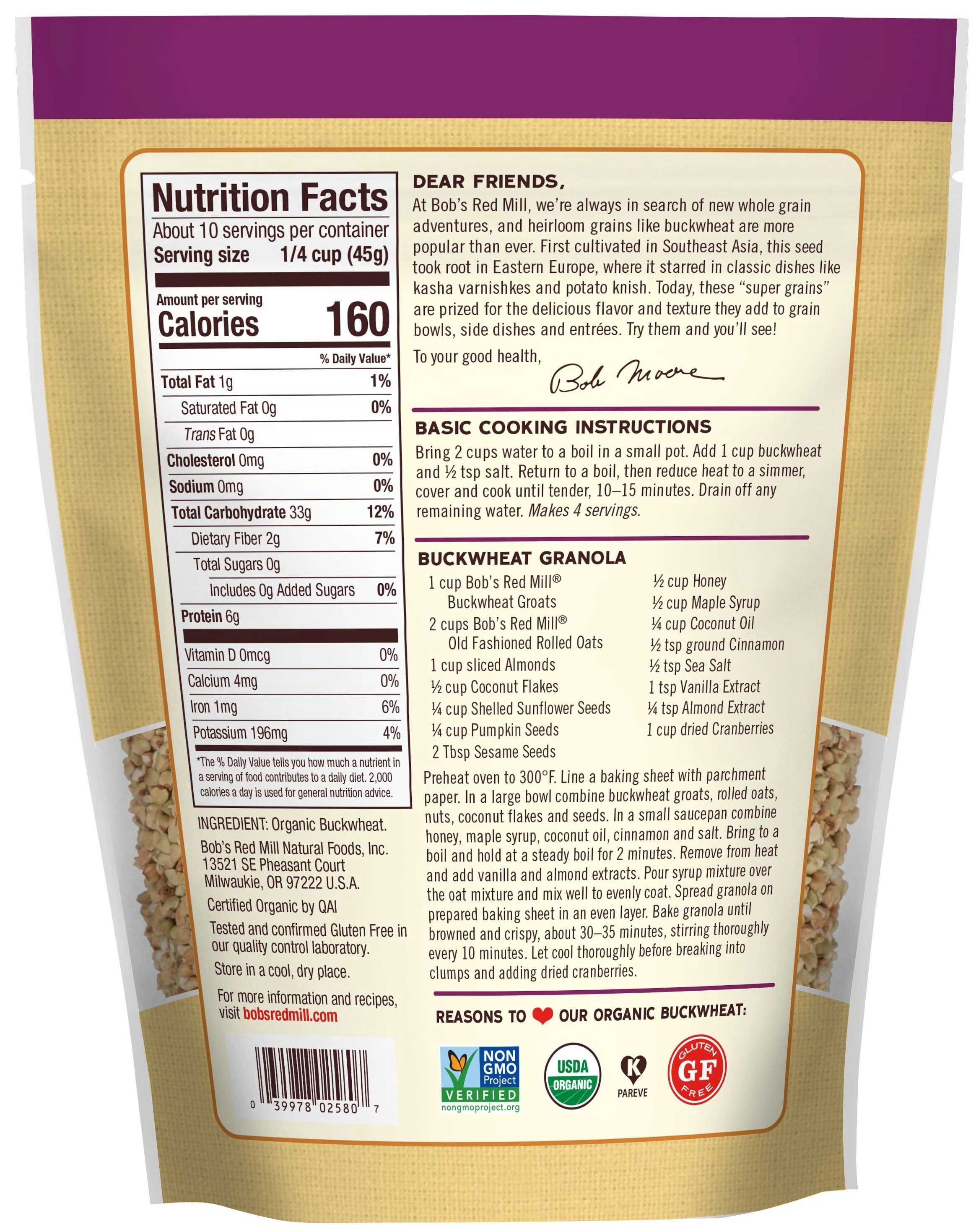 Bobs Red Mill Organic Buckwheat Groats, 16 Ounce -- 4 per case