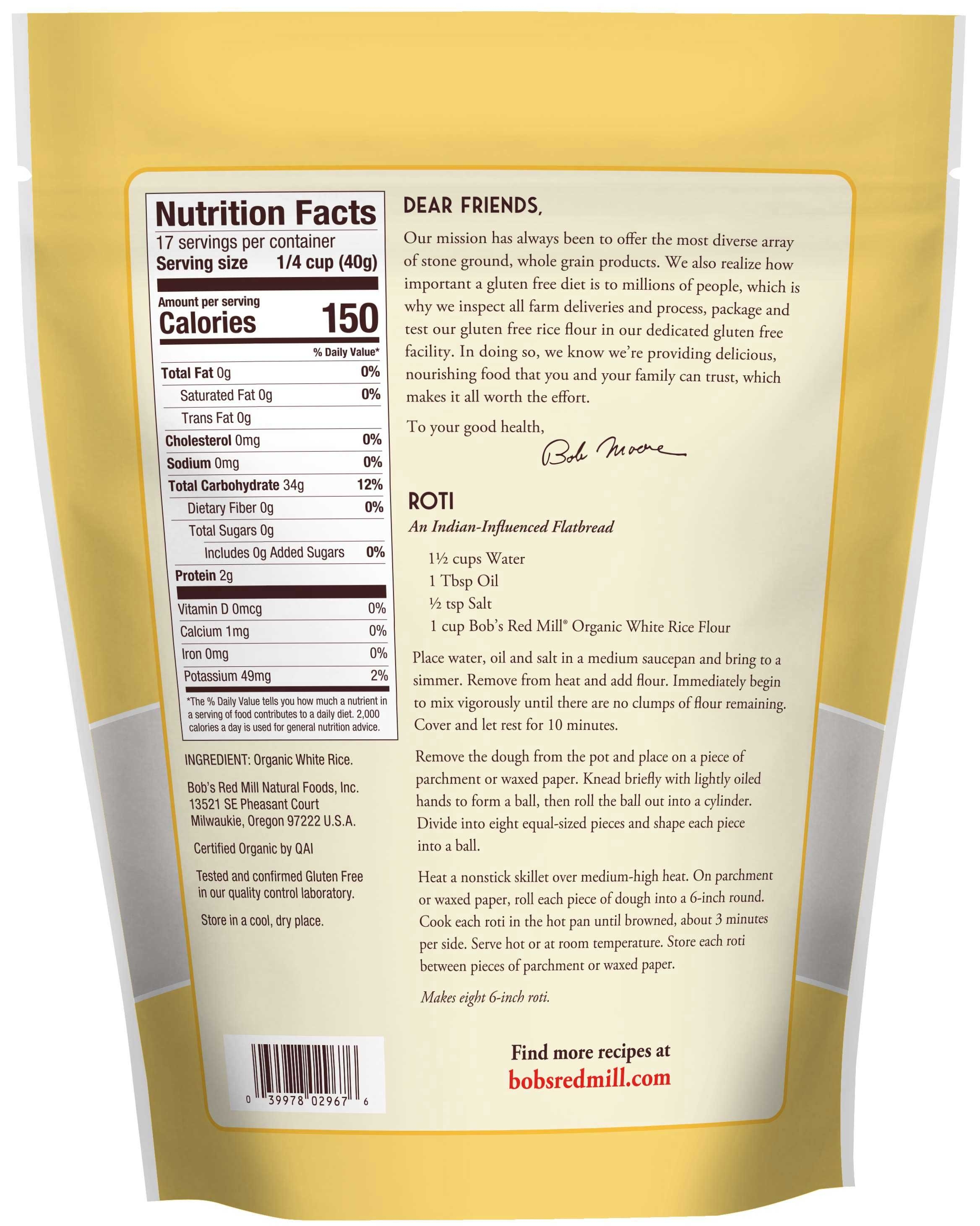 Bobs Red Mill Organic White Rice Flour, 24 Ounce Pouch -- 4 per case