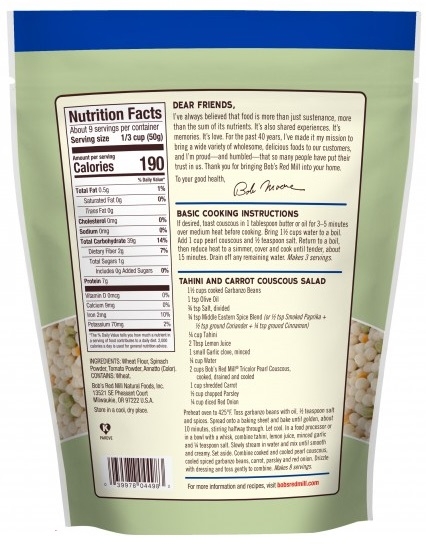 Bobs Red Mill Tri-Color Pearl Couscous, 16 Ounce Pouch -- 4 per case