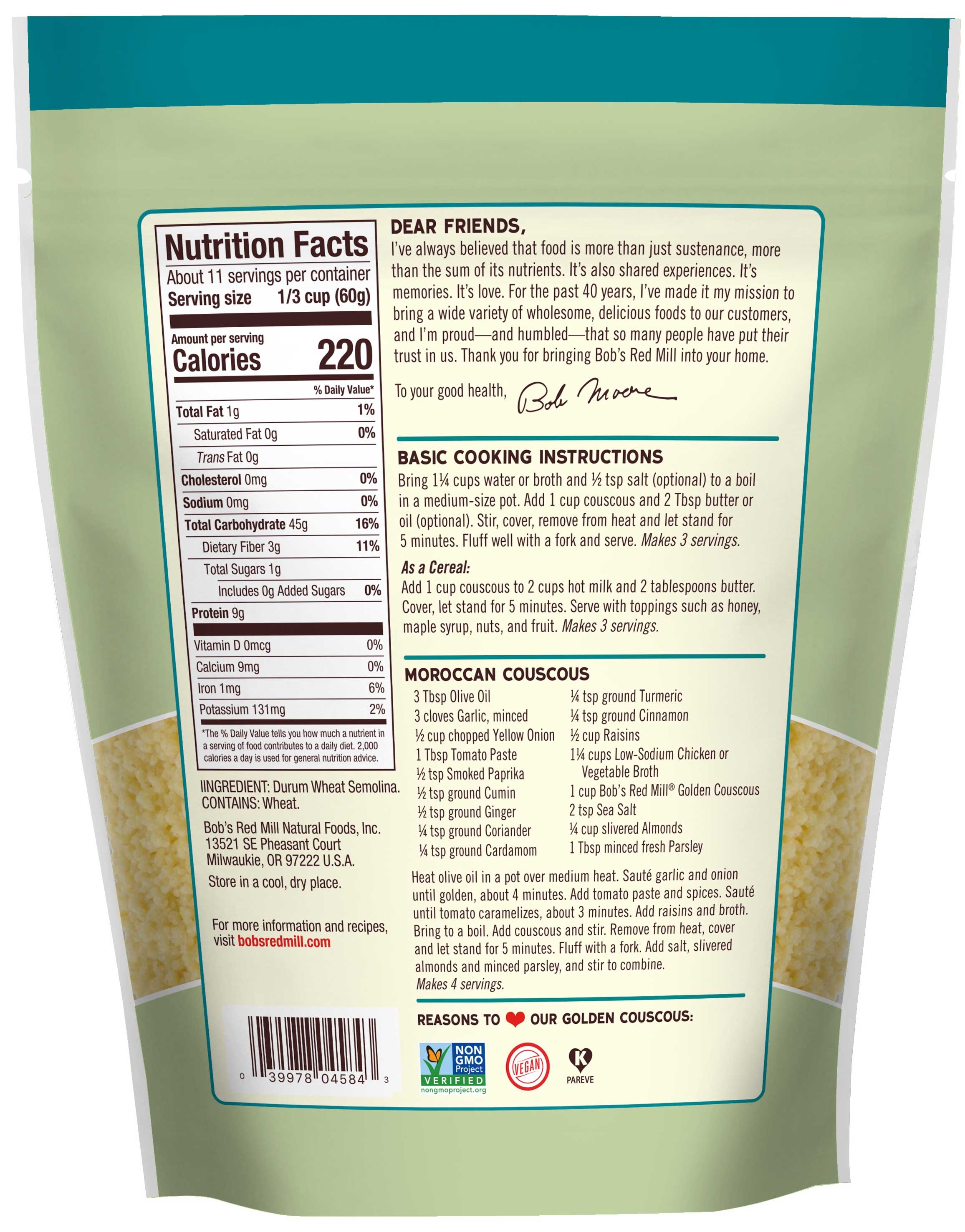 Bobs Red Mill Golden Couscous, 24 Ounce -- 4 per case