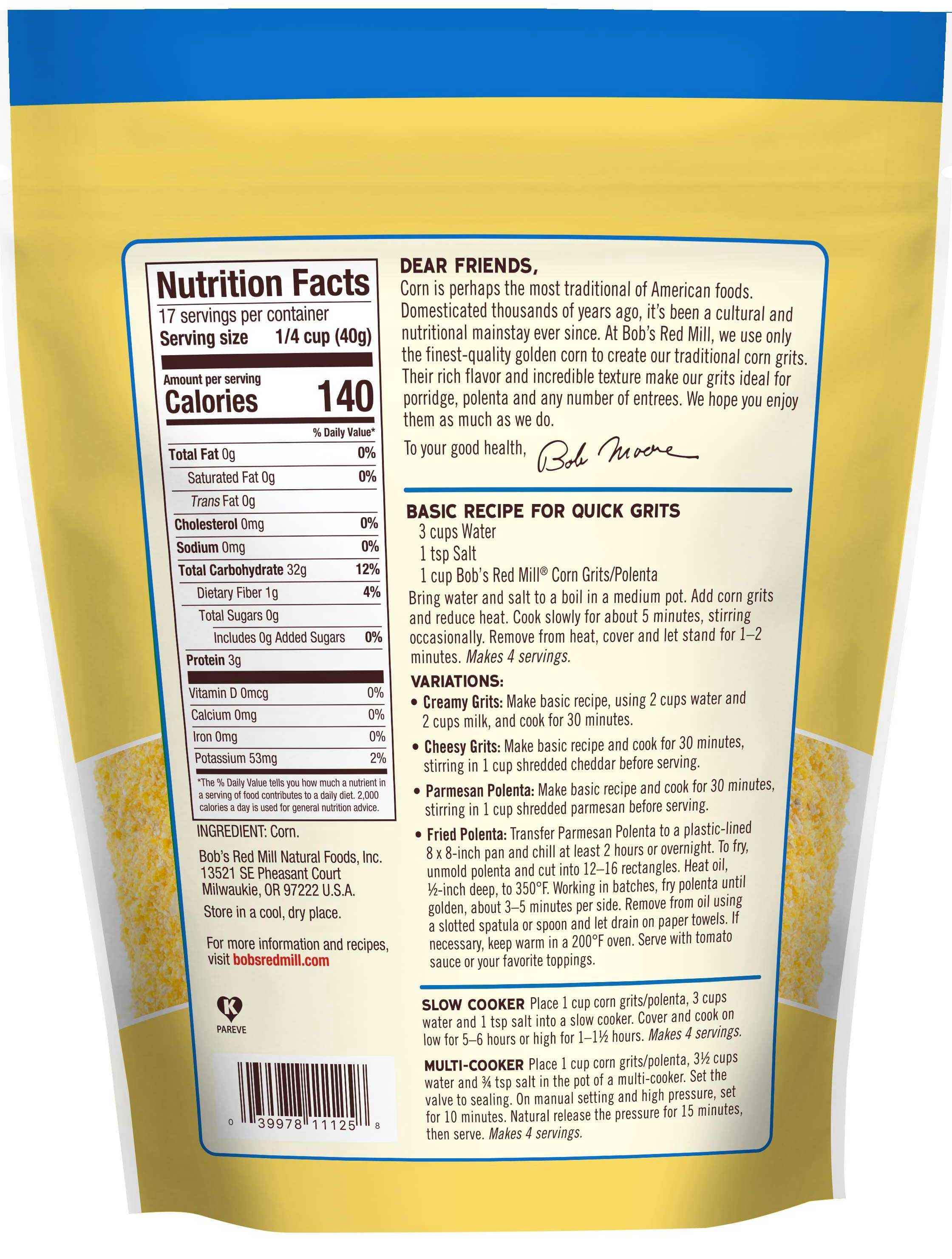 Bob's Red Mill Corn Grits, 24 Ounce -- 4 Per Case