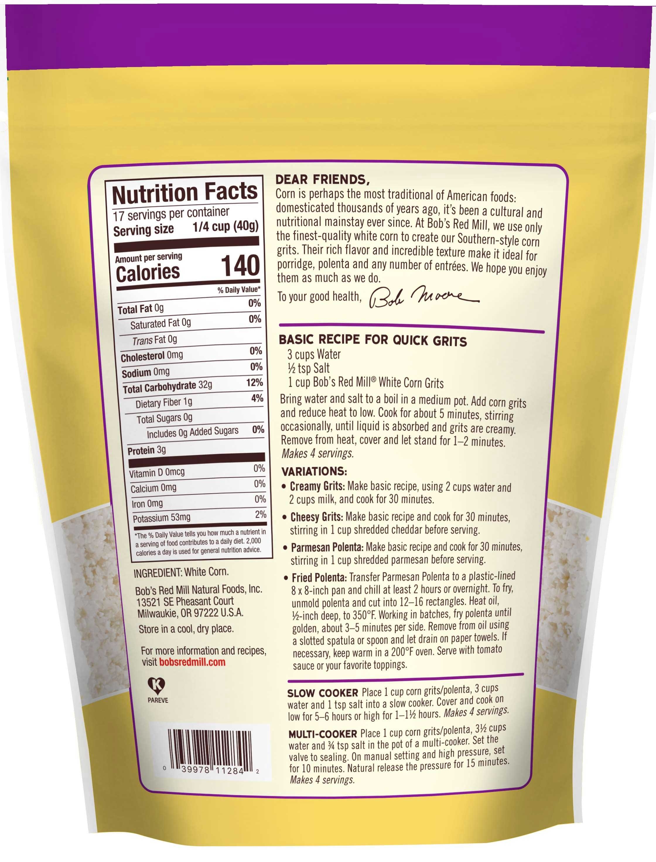 Bobs Red Mill White Corn Grits, 24 Ounce -- 4 per case