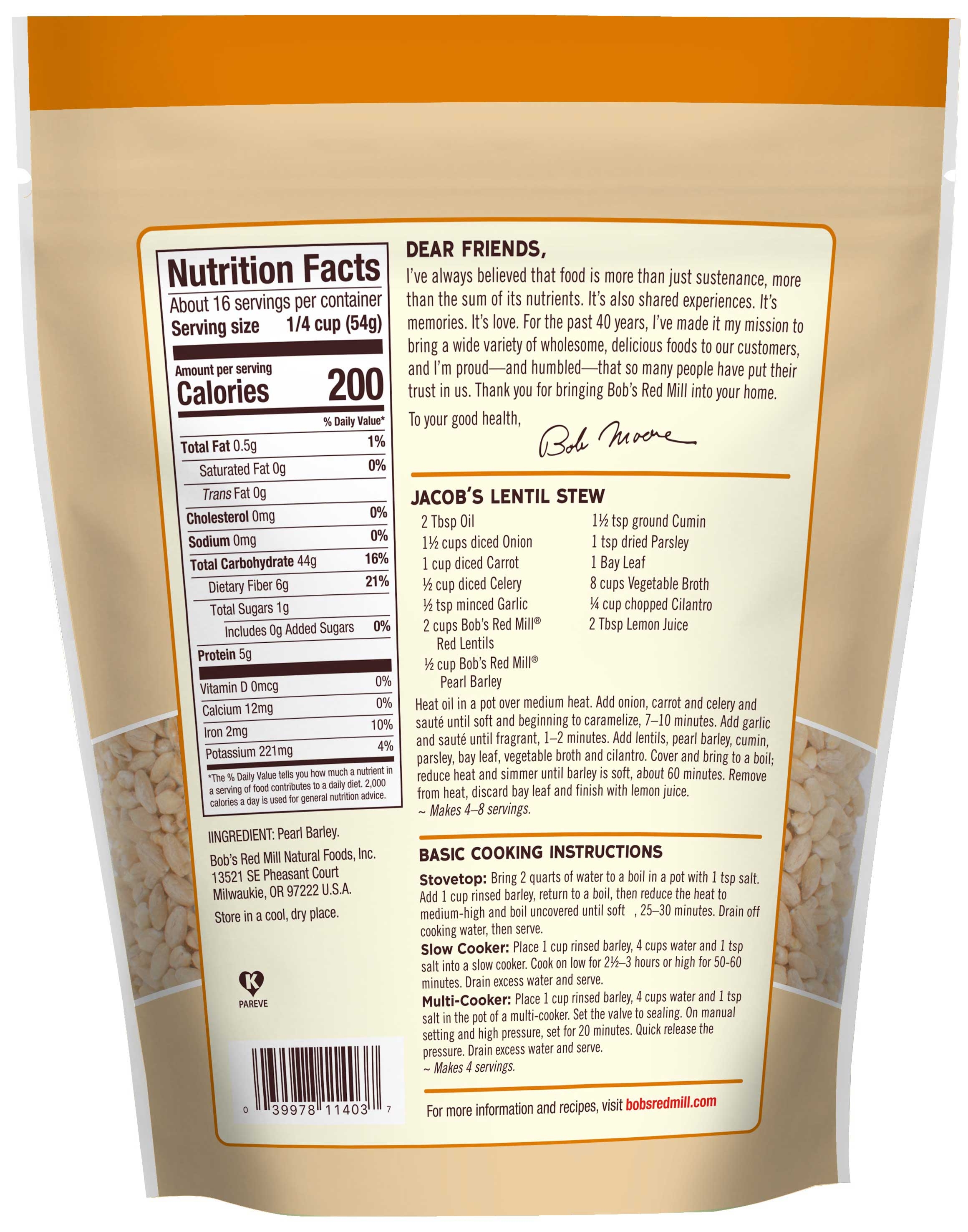 Bobs Red Mill Pearl Barley, 30 Ounce -- 4 per case