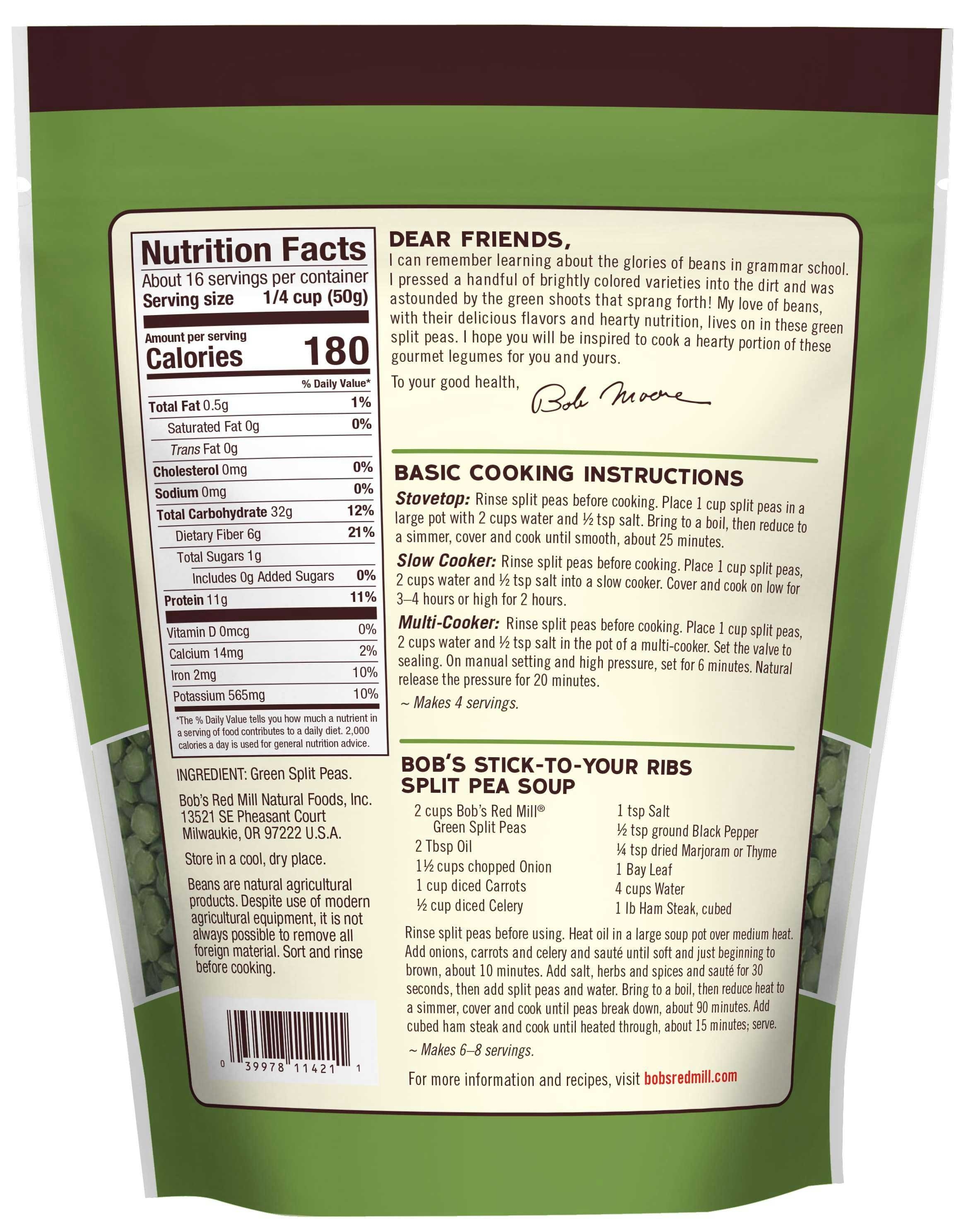 Bobs Red Mill Green Split Peas, 29 Ounce -- 4 per case