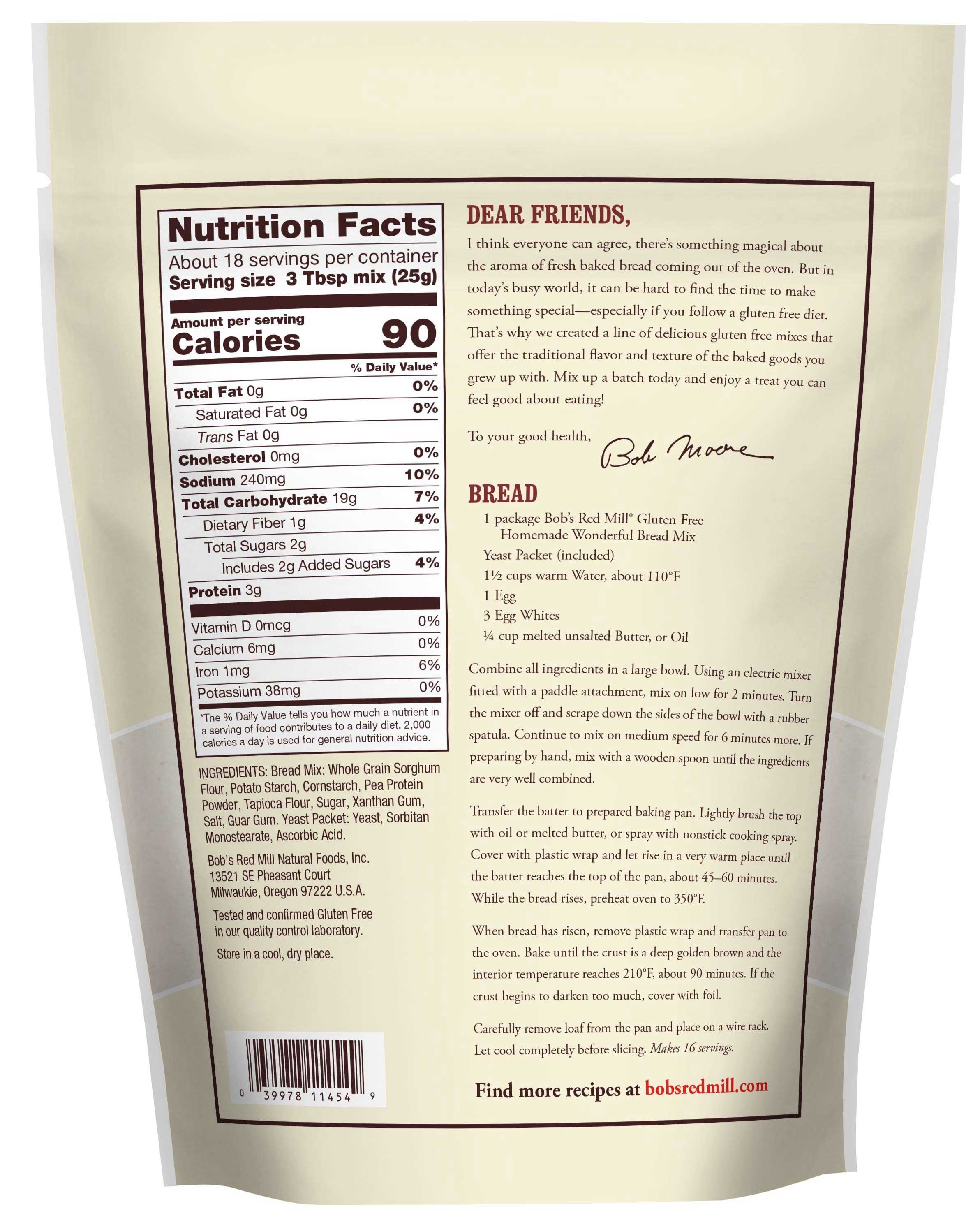 Bobs Red Mill Gluten Free Homemade Wonderful Bread Mix, 16 Ounce -- 4 per case