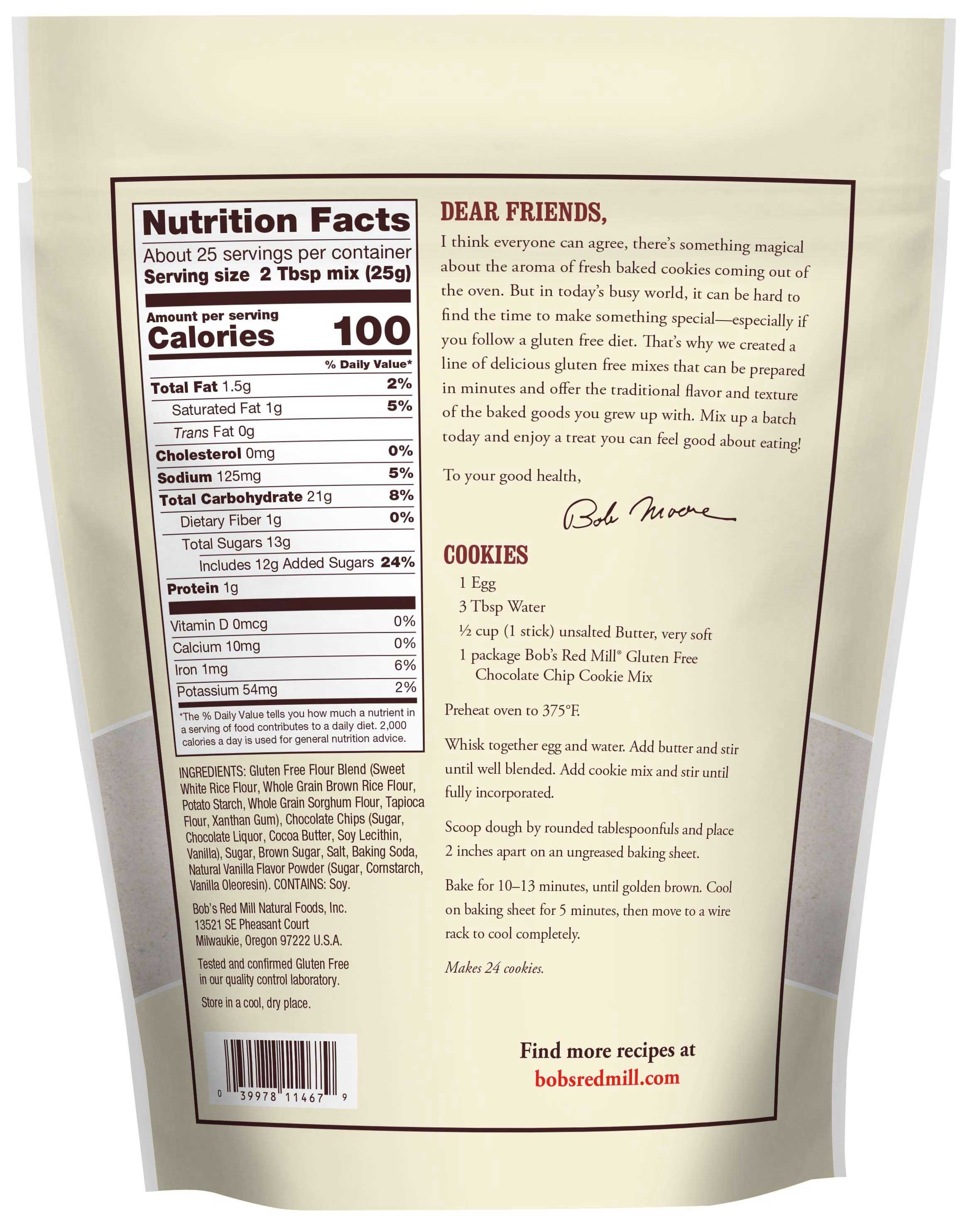 Bobs Red Mill Gluten Free Chocolate Chip Cookie Mix, 22 Ounce -- 4 per case