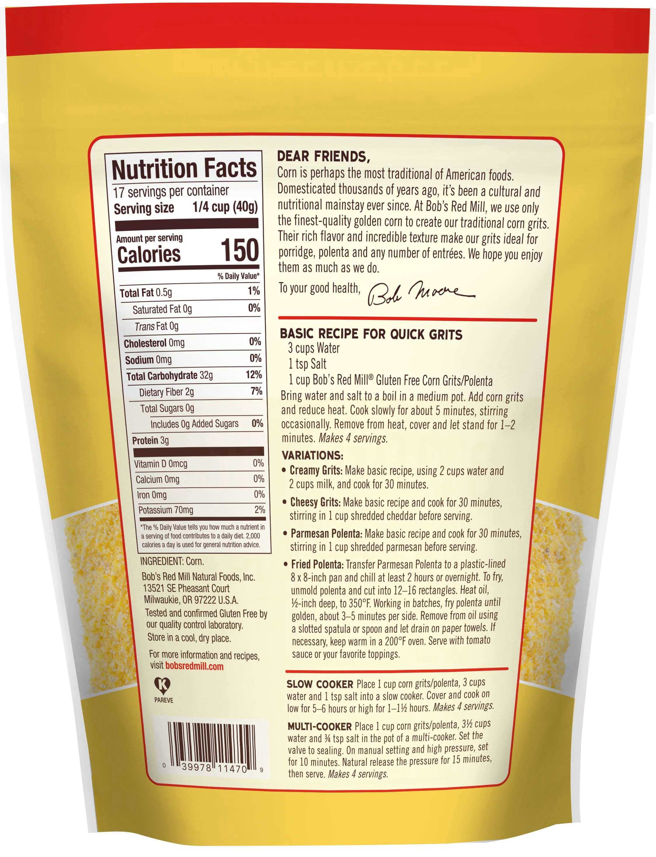 Bobs Red Mill Gluten Free Corn Grits/Polenta, 24 Ounce Pouch -- 4 per case
