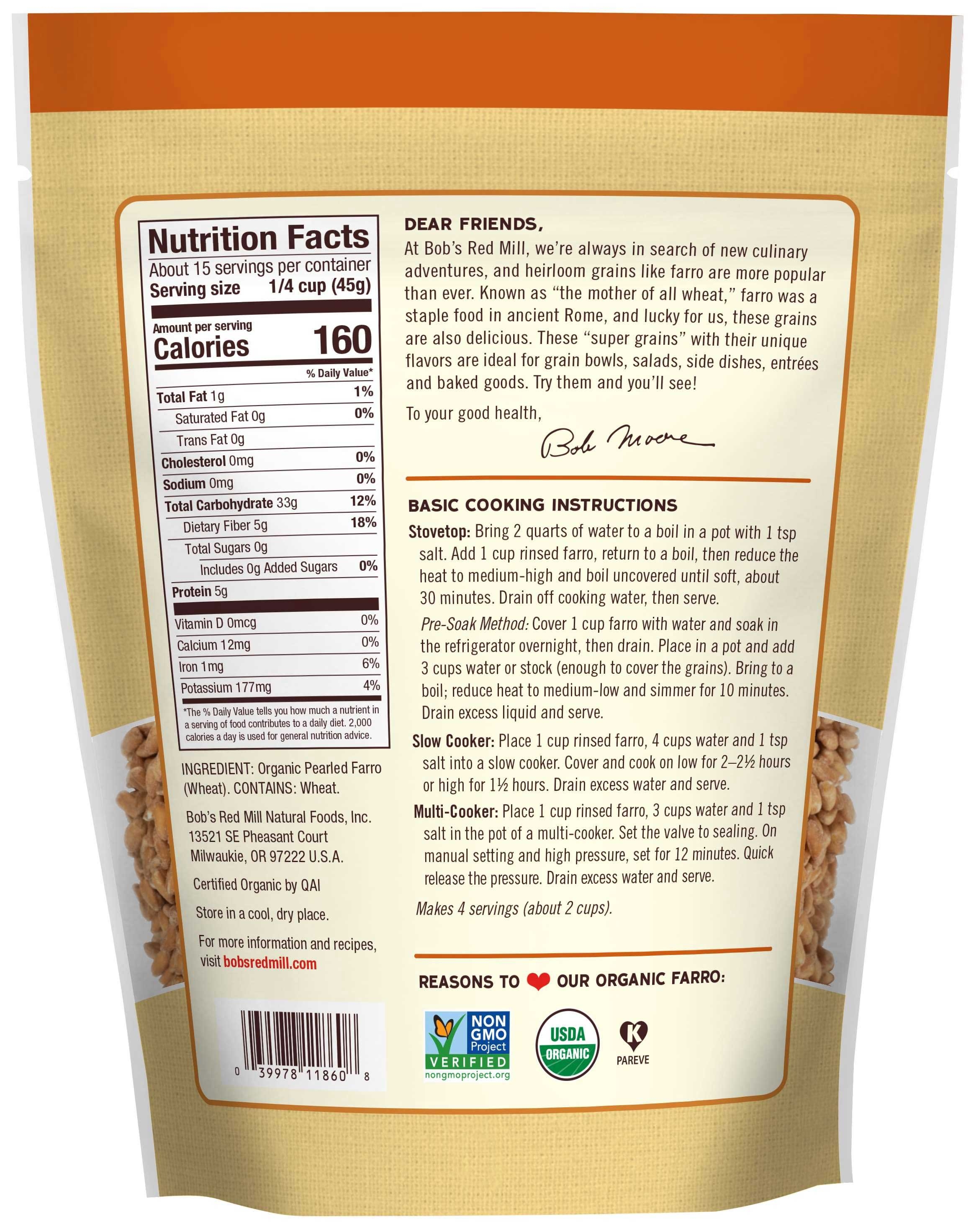 Bobs Red Mill Organic Farro, 24 Ounce Pouch -- 4 per case