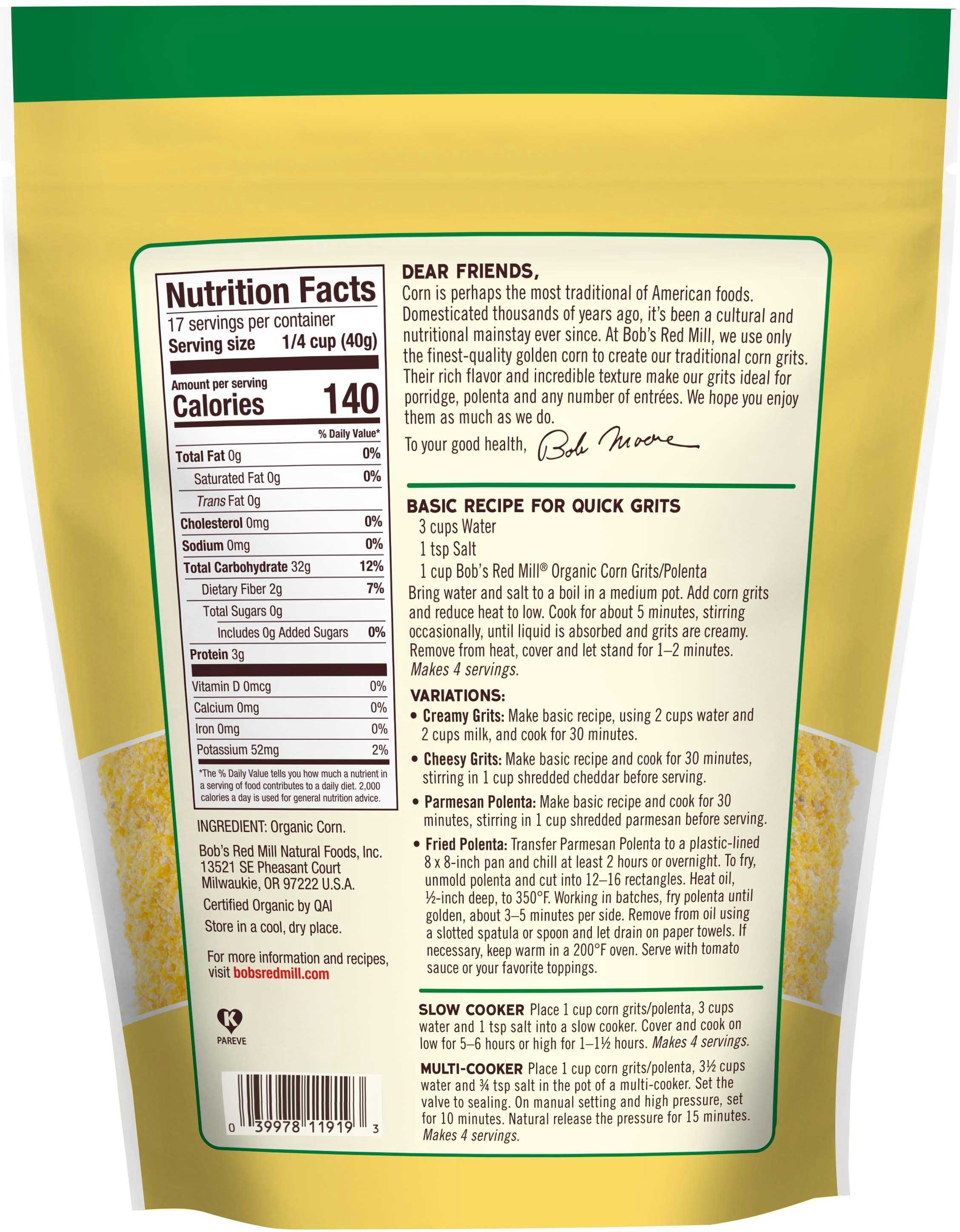 Bobs Red Mill Organic Corn Grits/Polenta, 24 Ounce -- 4 per case