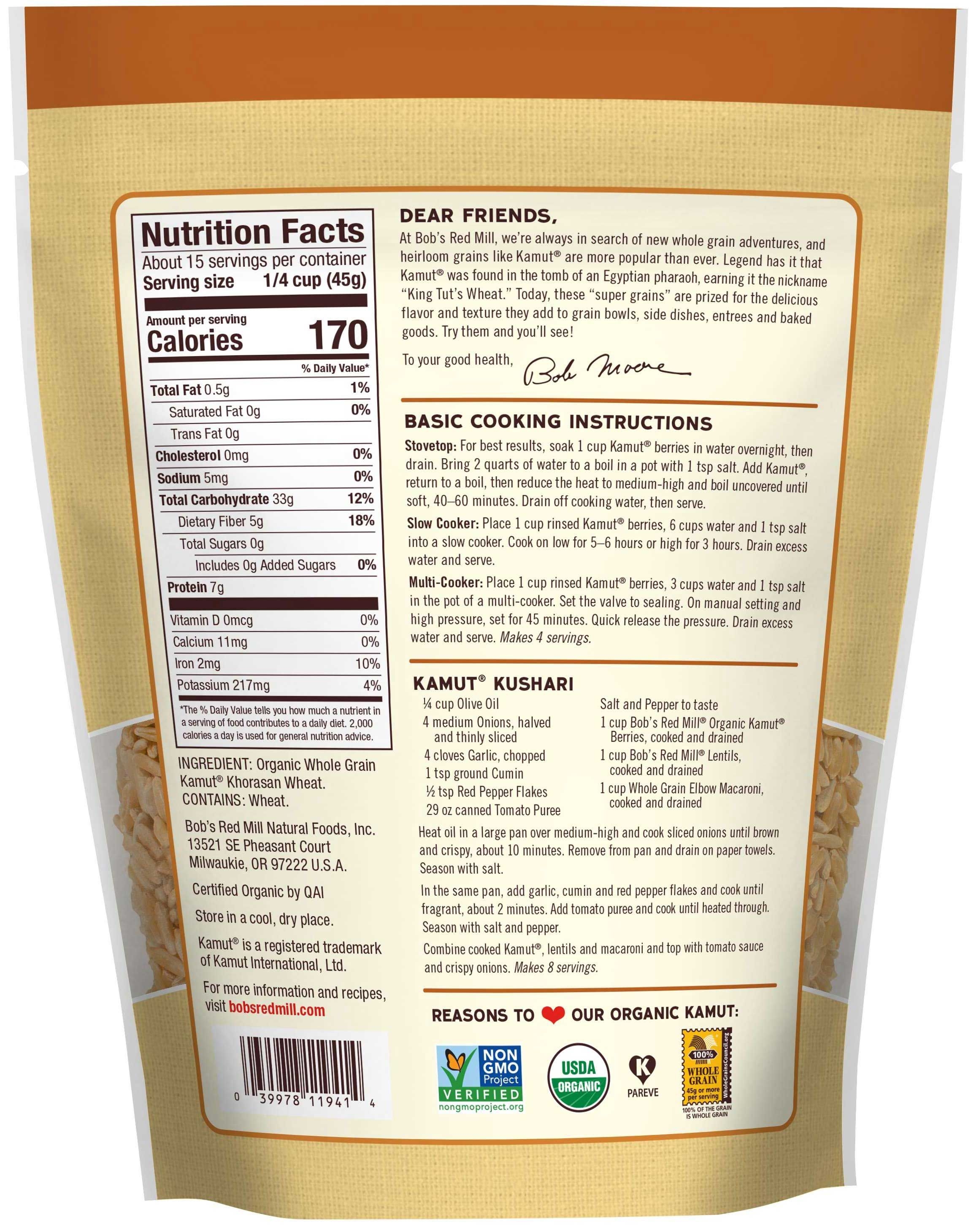 Bobs Red Mill Organic Kamut Grain, 24 Ounce Pouch -- 4 per case