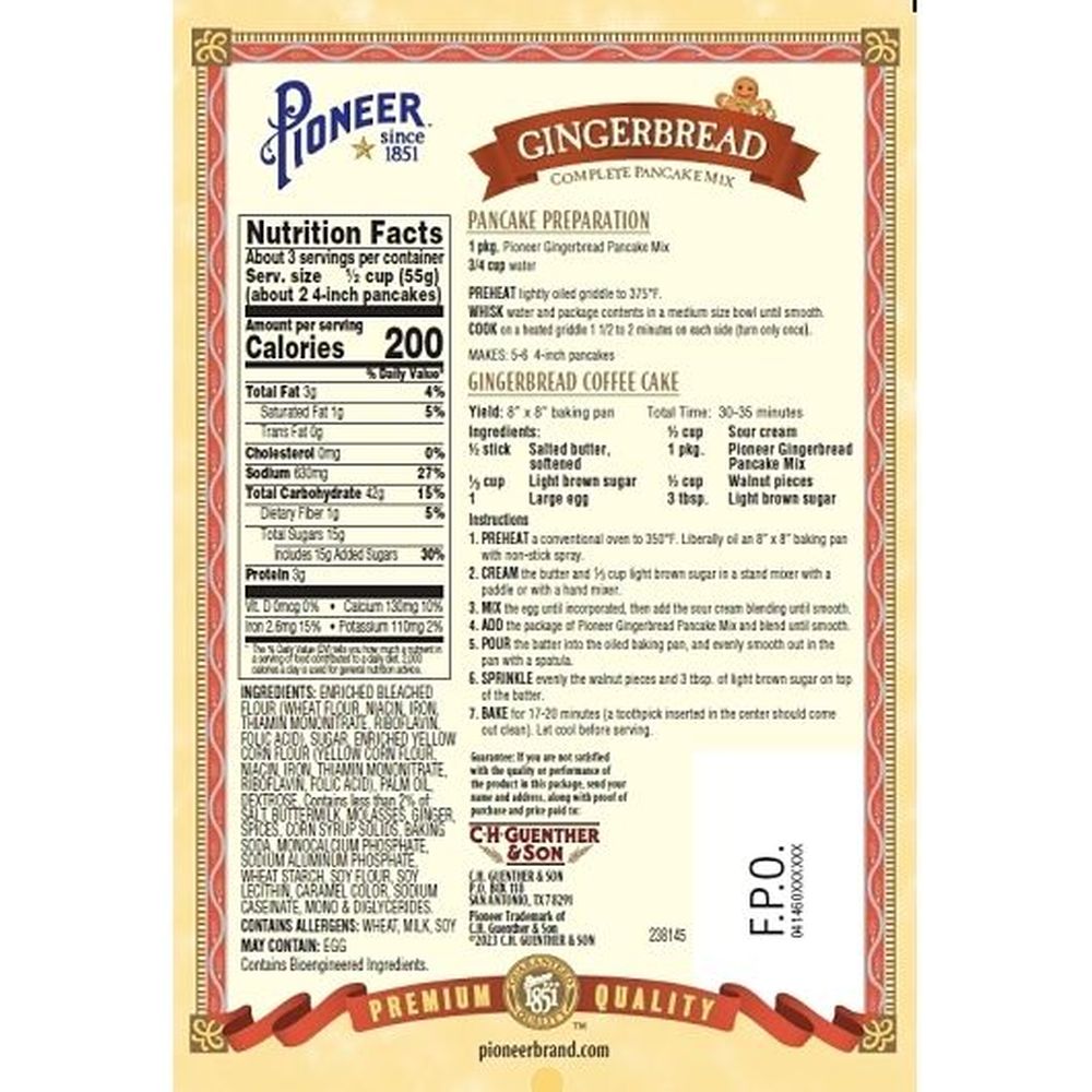 Pioneer Gingerbread Pancake Mix, 6 Ounce -- 12 per case