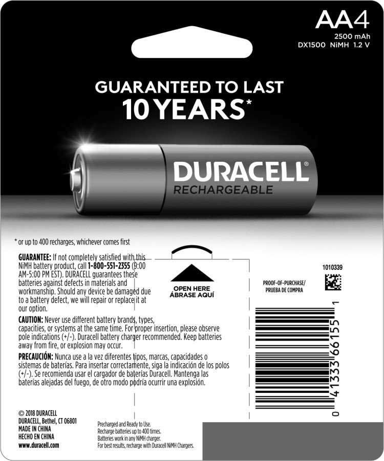 Duracell Aa4 Nickel Metal Hyrdride Lsd Rechargeable Major Cell, 4 Count -- 24 Per Case