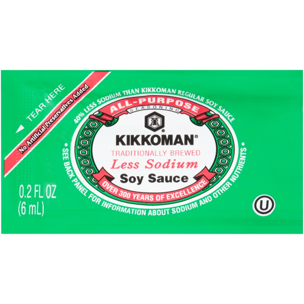 Kikkoman Less Sodium Preservative Free Soy Sauce, 6 Milliliter Packet -- 500 per case.