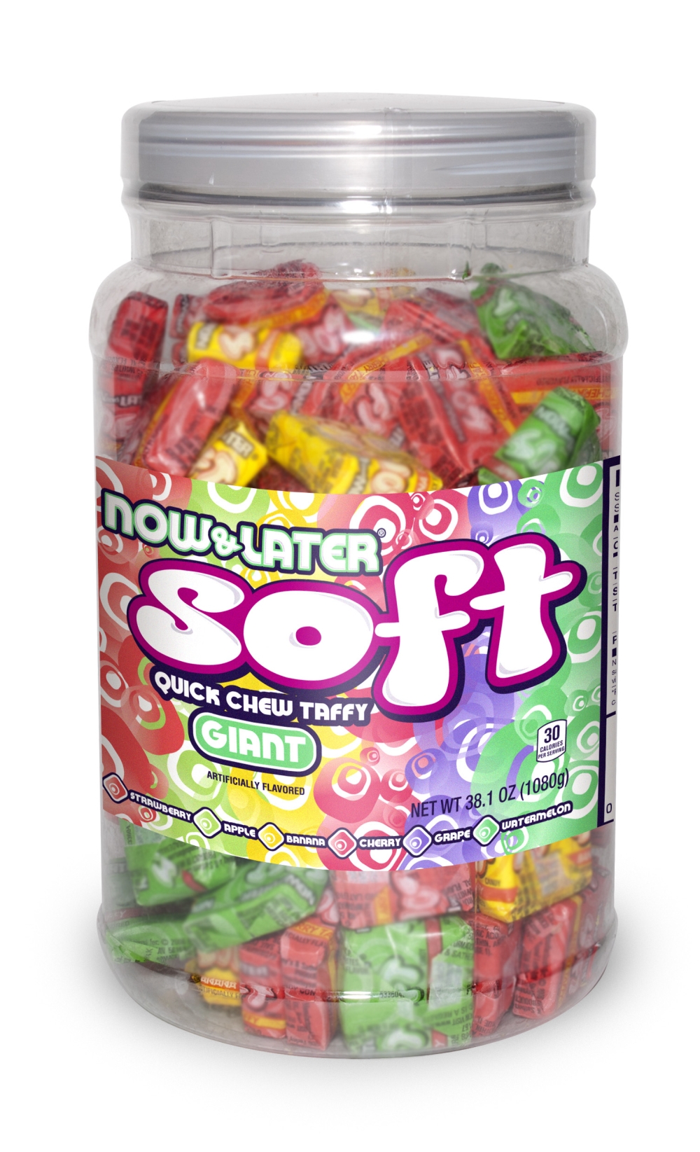 Now and Later Soft Chew Taffy Giant Assorted Candy Jar, 38.1 Ounce -- 6 per case.