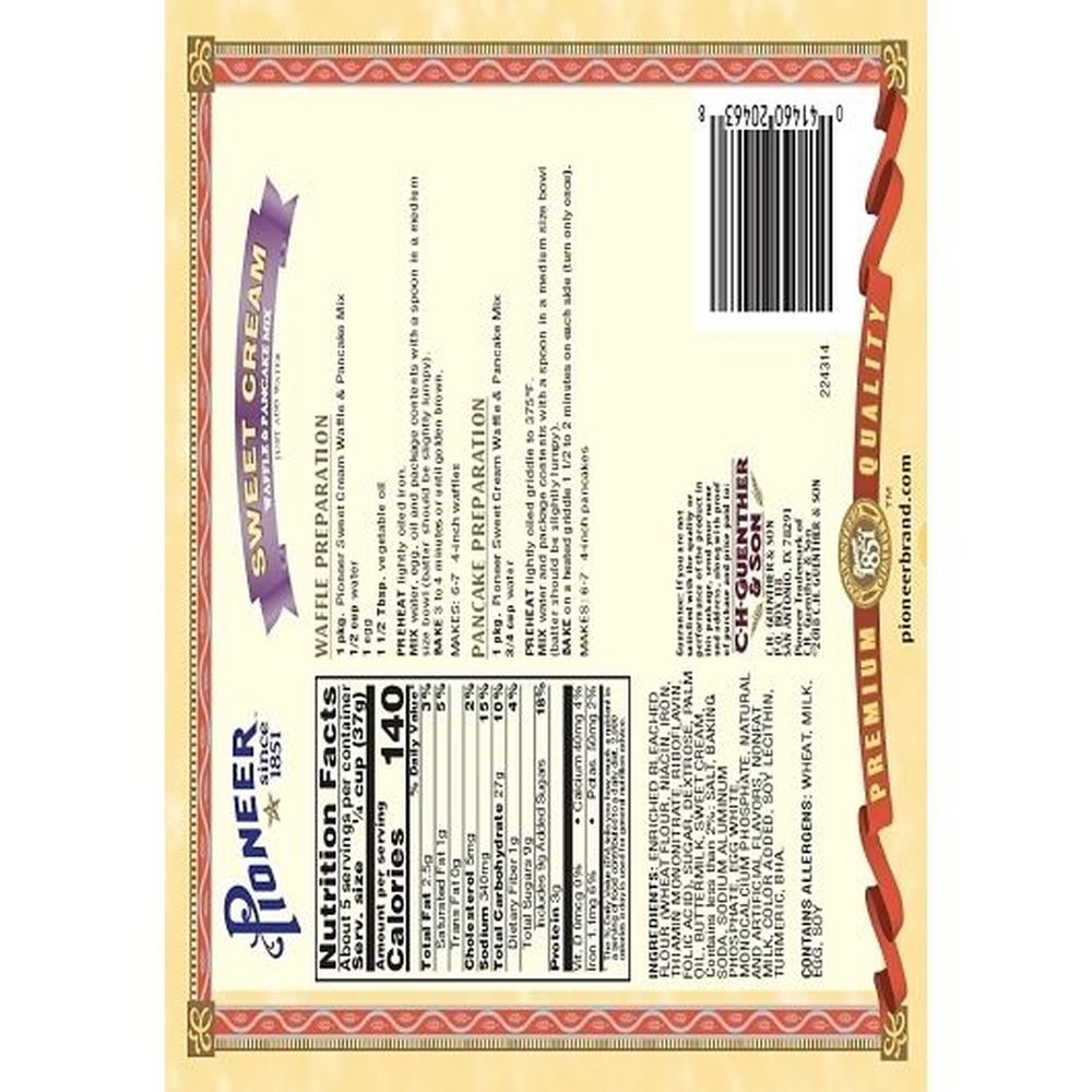 Pioneer Sweet Cream Waffle and Pancake Mix, 6 Ounce -- 12 per case