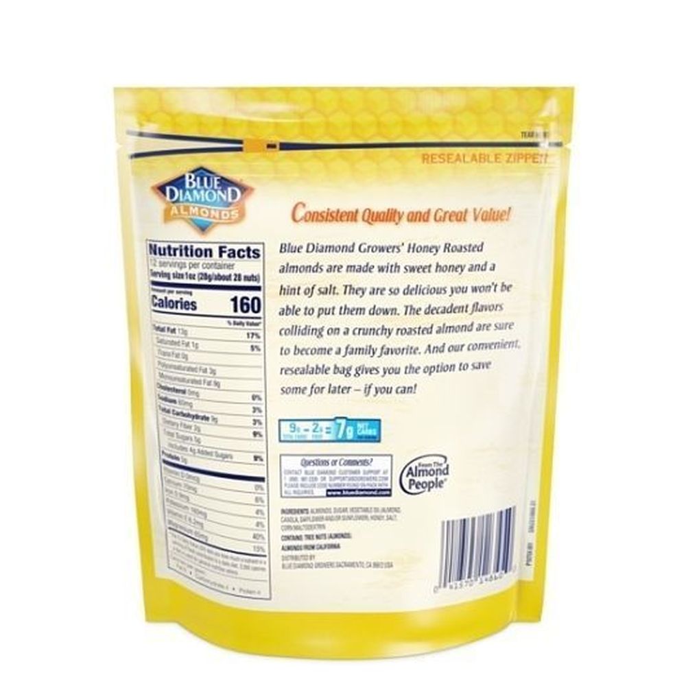 Blue Diamond Honey Roasted Almonds, 12 Ounce -- 6 per case