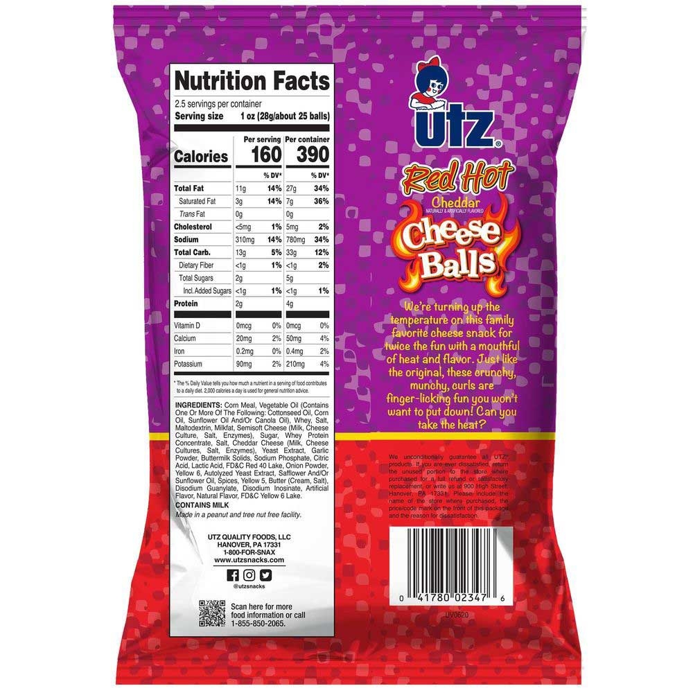Utz Red Hot Cheese Balls, 2.5 Ounce -- 5 per case