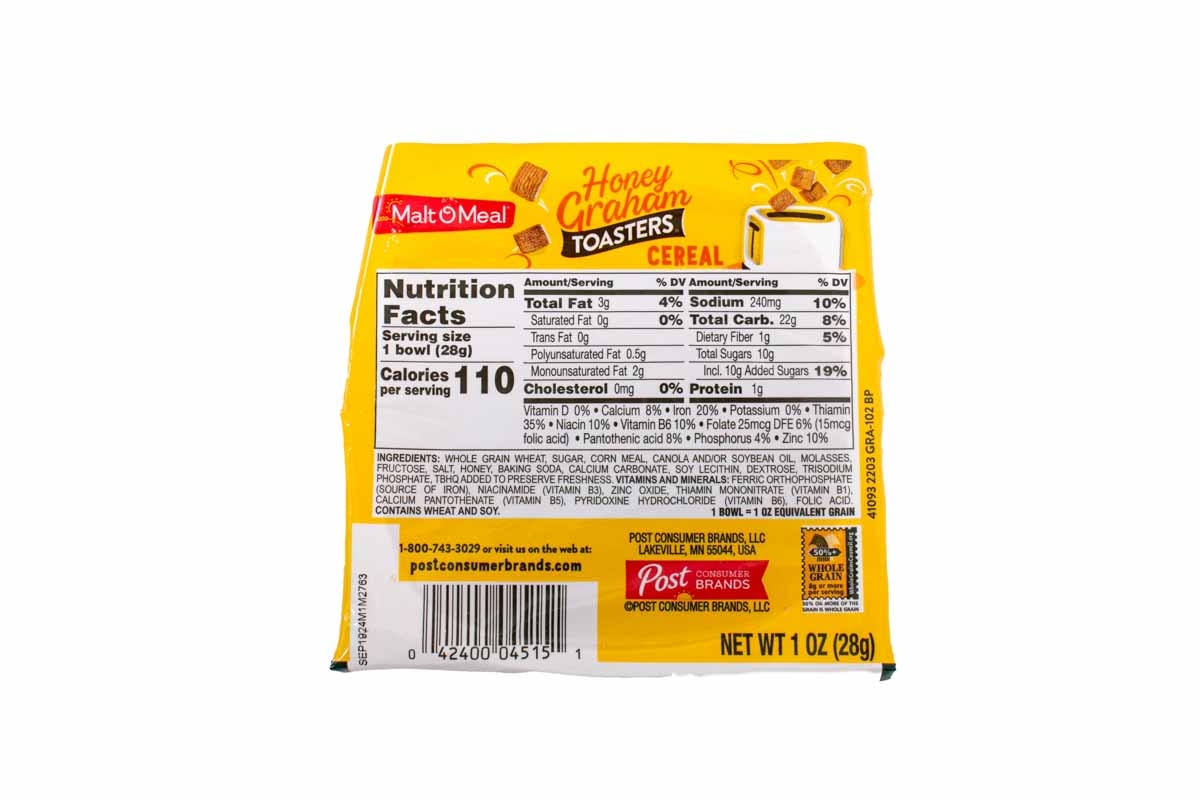 Malt-O-Meal Single Serve Honey Graham Crunch Bowl Pack Cereal, 1 Ounce -- 96 per case.