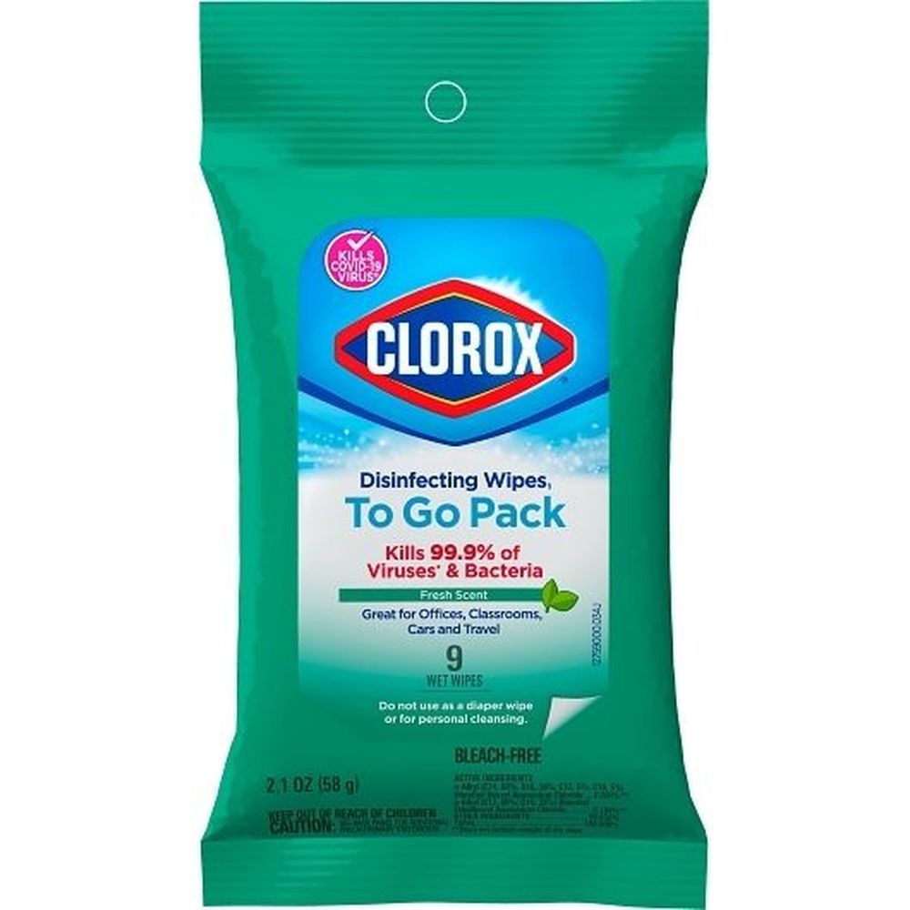 Clorox To Go Fresh Scent Bleach Free Disinfecting Wipes, 9 Count -- 24 Per Case