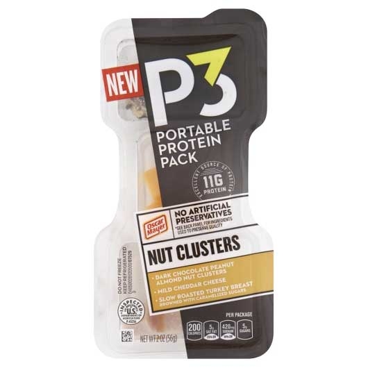 P3 Turkey Breast Mild Cheddar Chocolate Peanut Nut Cluster, 2 Ounce -- 10 per case.