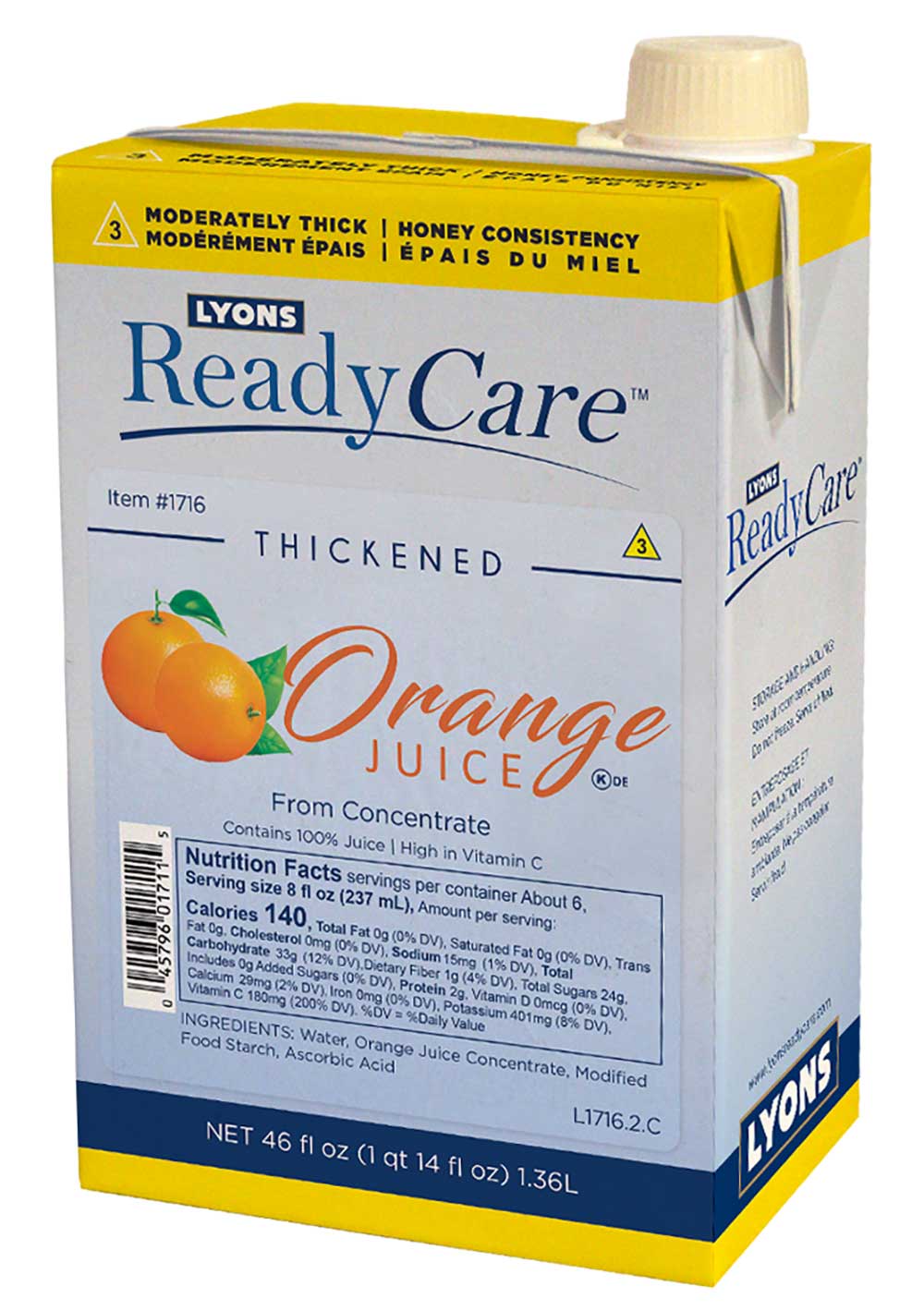 Lyons ReadyCare Level 3 Honey Thickened Orange Juice, 46 Fluid Ounce -- 6 per case