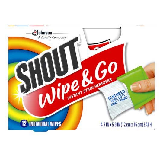 Shout Instant Stain Remover Wipes - 12 count per pack -- 12 packs per case