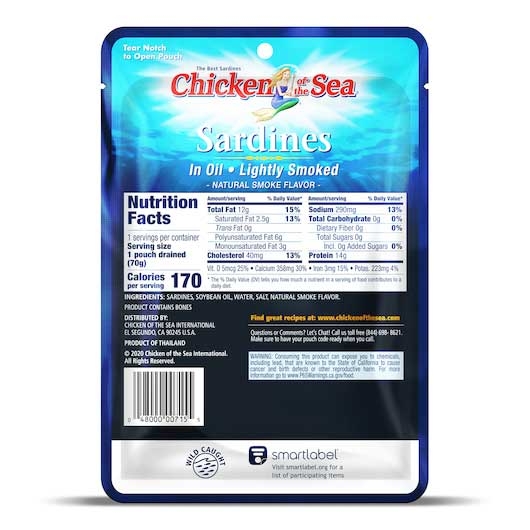 Chicken of the Sea Lightly Smoked Sardines in Oil, 3.53 Ounce Pouch -- 36 per case.