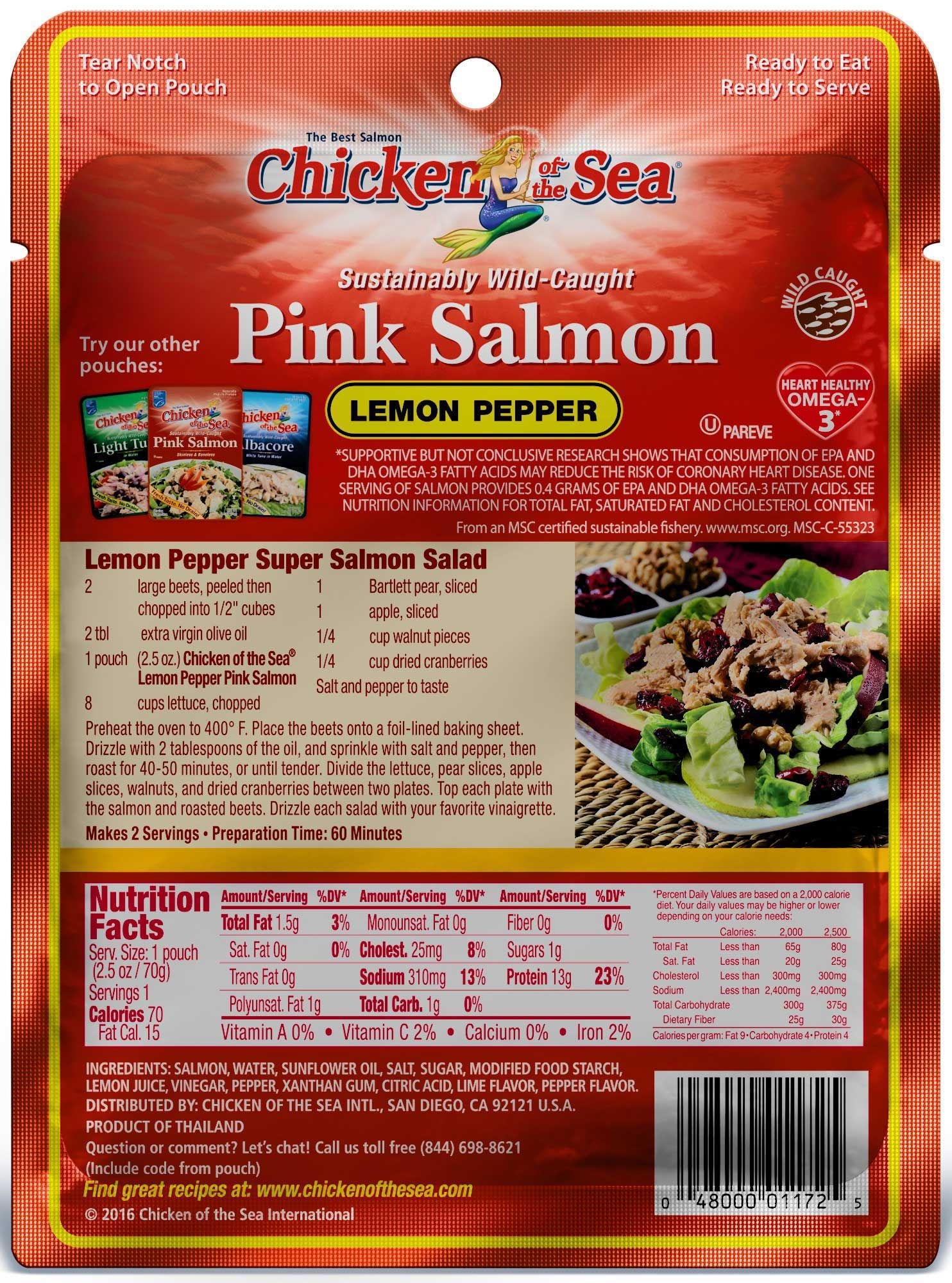 Chicken of the Sea Skinless Boneless Pink Salmon in Lemon Pepper Pouch, 2.5 Ounce -- 12 per case
